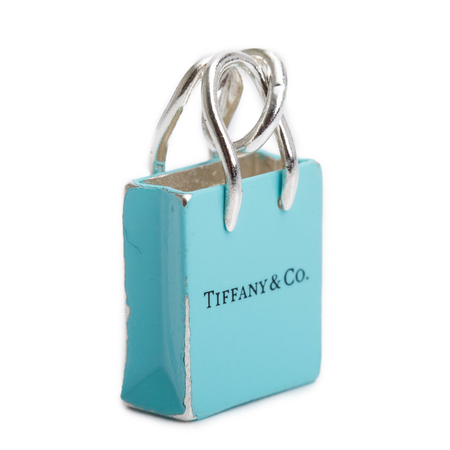 Tiffany & Co. Sterling Silver Blue Enamel Shopping Bag Charm