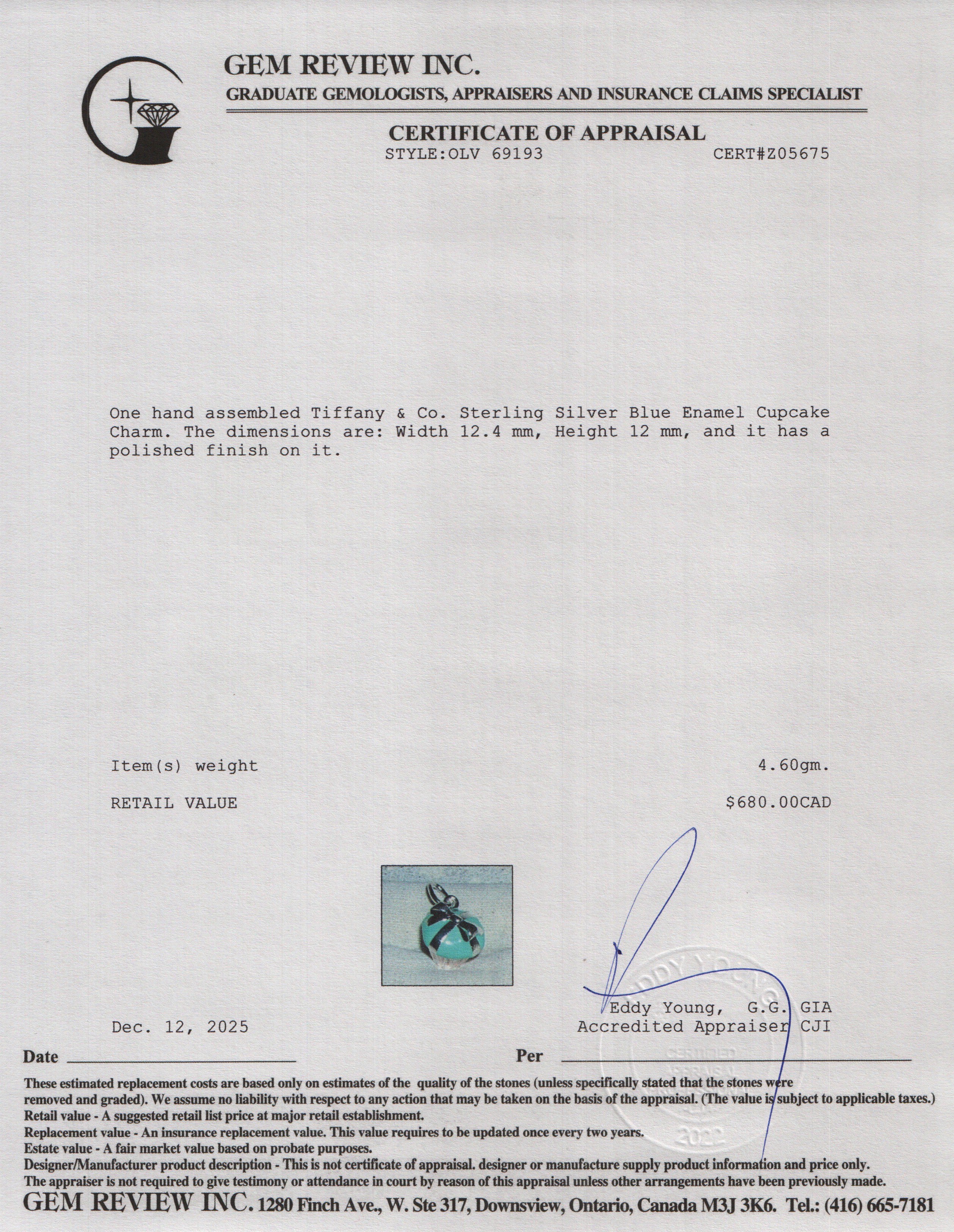 Tiffany & Co. Sterling Silver Blue Enamel Cupcake Charm