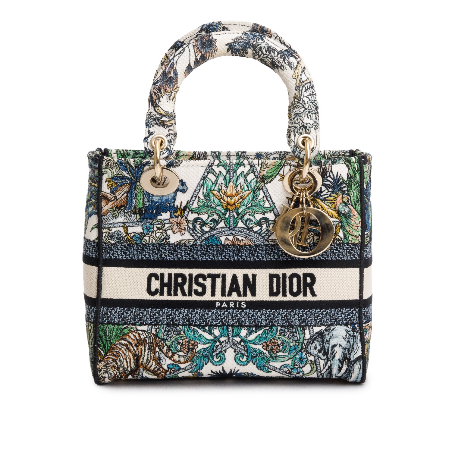 Christian Dior 2023 Multicolore Canvas Embroidered Etoile de Voyage Medium Lady D-Lite w/ Strap