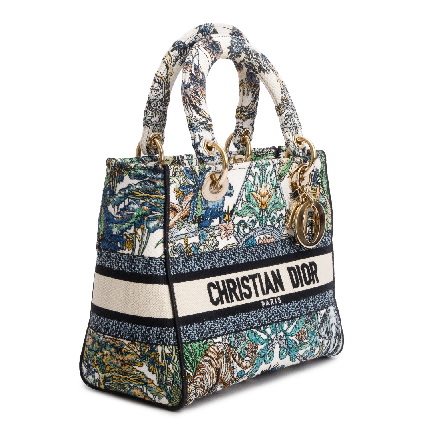 Christian Dior 2023 Multicolore Canvas Embroidered Etoile de Voyage Medium Lady D-Lite w/ Strap