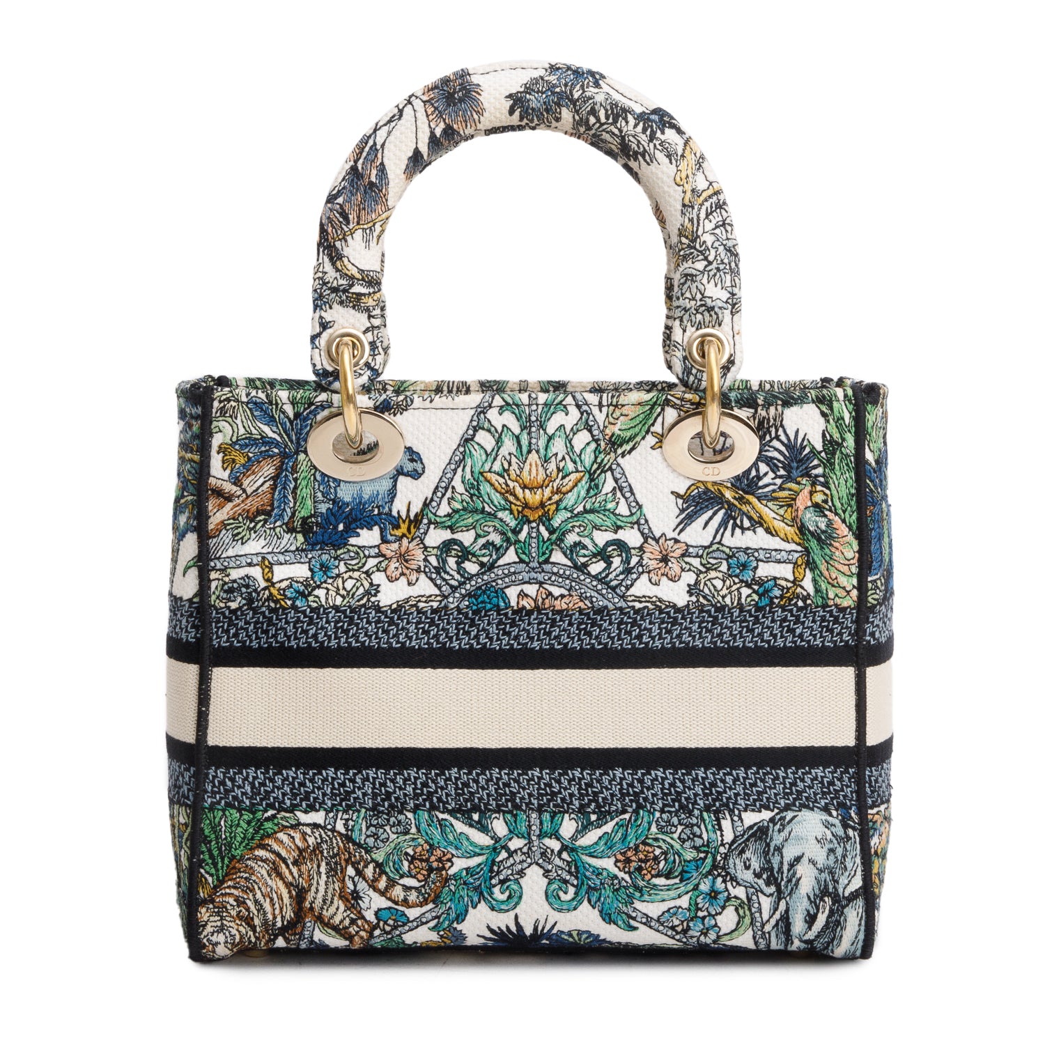 Christian Dior 2023 Multicolore Canvas Embroidered Etoile de Voyage Medium Lady D-Lite w/ Strap