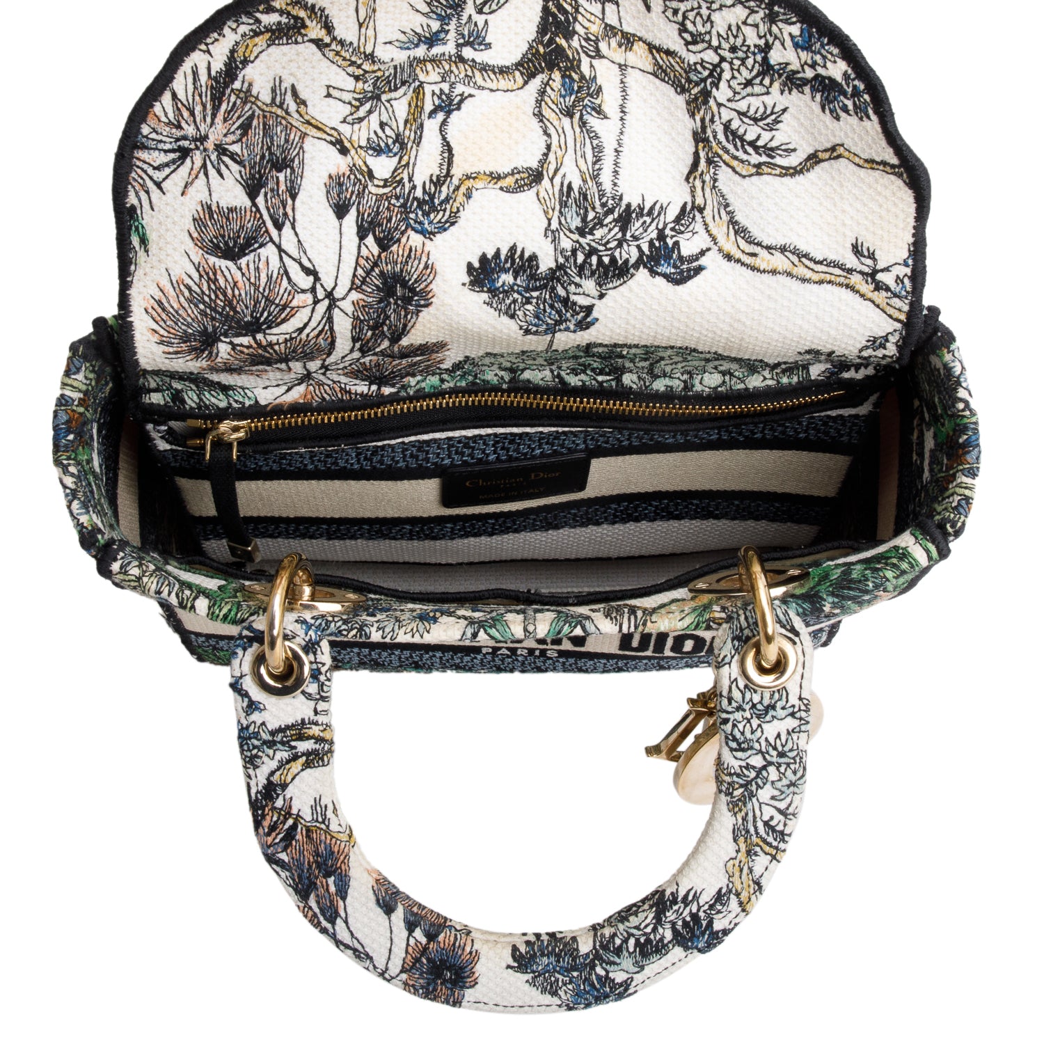 Christian Dior 2023 Multicolore Canvas Embroidered Etoile de Voyage Medium Lady D-Lite w/ Strap