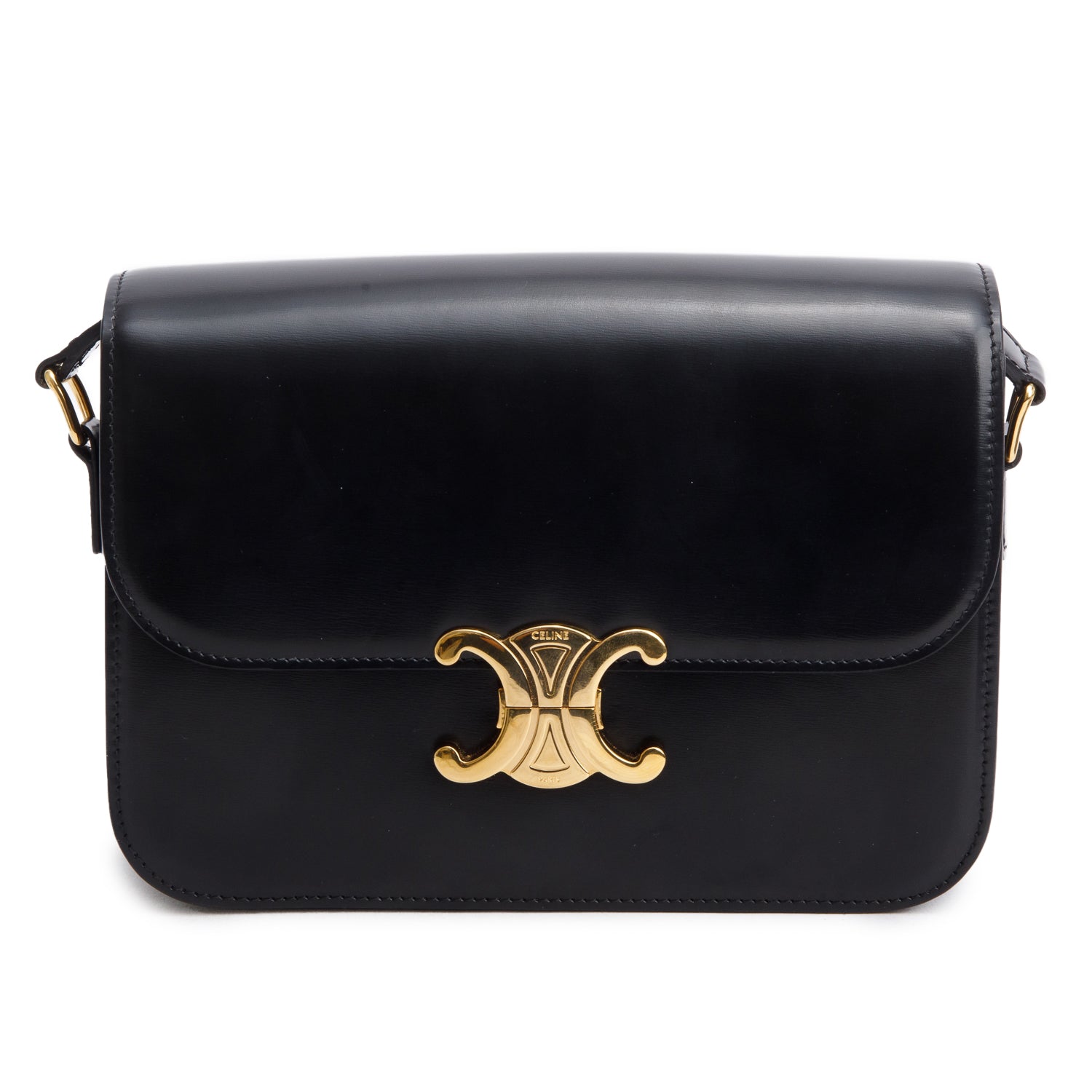 Celine 2022 Black Shiny Calfskin Medium Triomphe