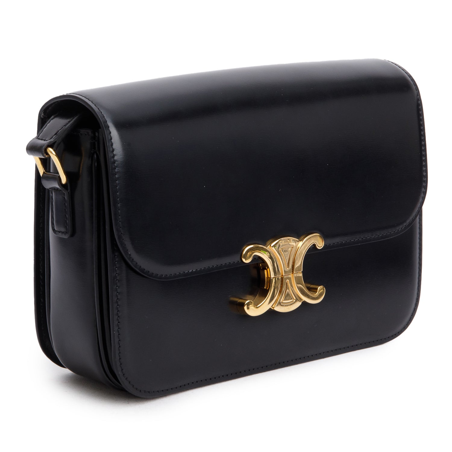 Celine 2022 Black Shiny Calfskin Medium Triomphe