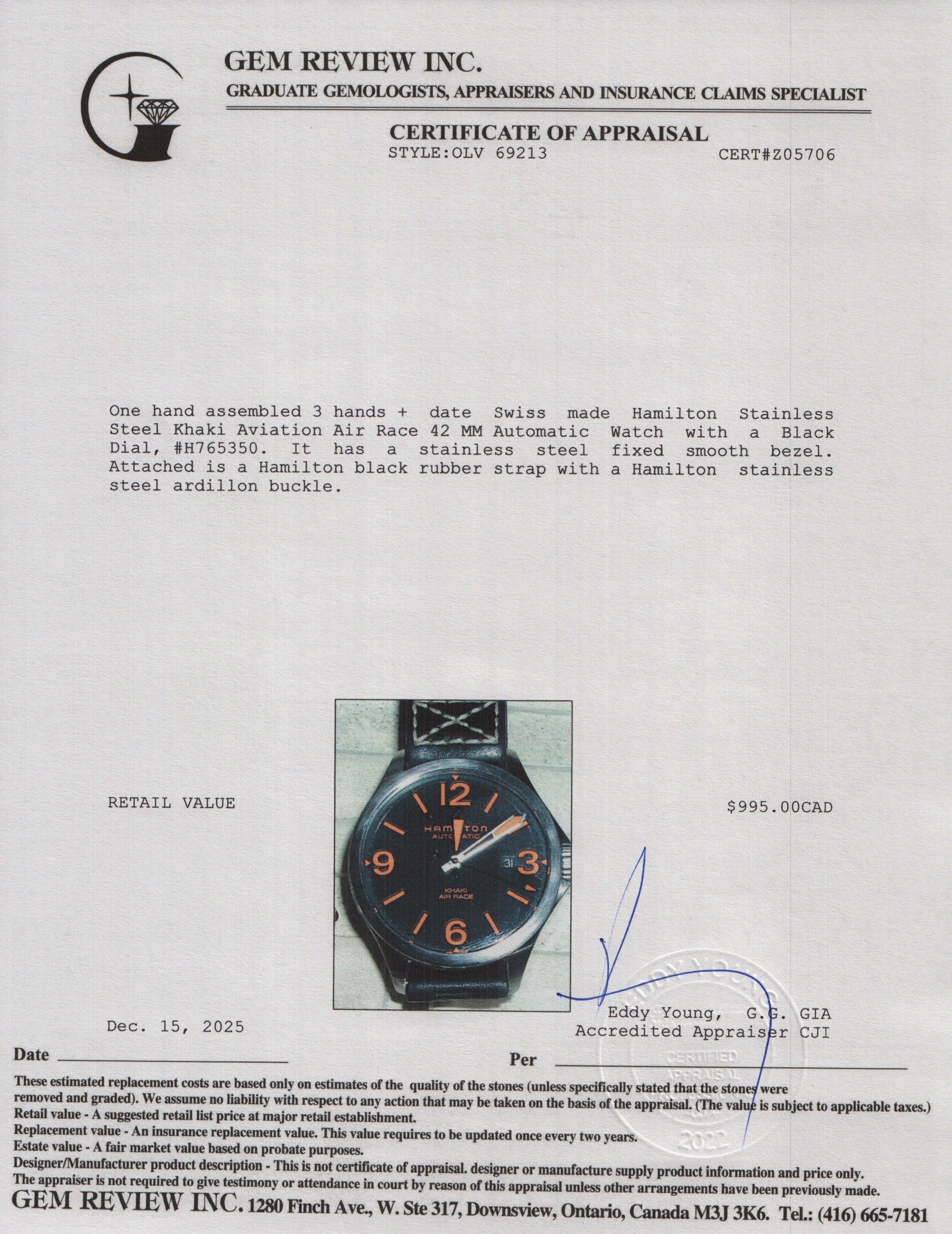 Hamilton Stainless Steel Khaki Aviation Air Race 42 MM Automatic Watch Black Dial H765350