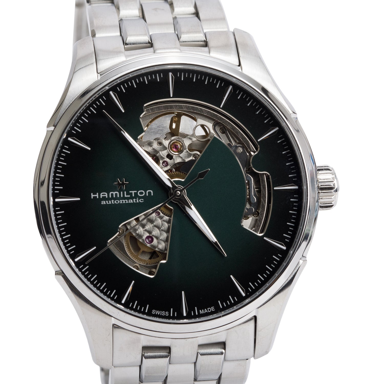 Hamilton 2025 Stainless Steel Open Heart 40 MM Automatic Watch Green Dial H326750 w/ Box & Papers