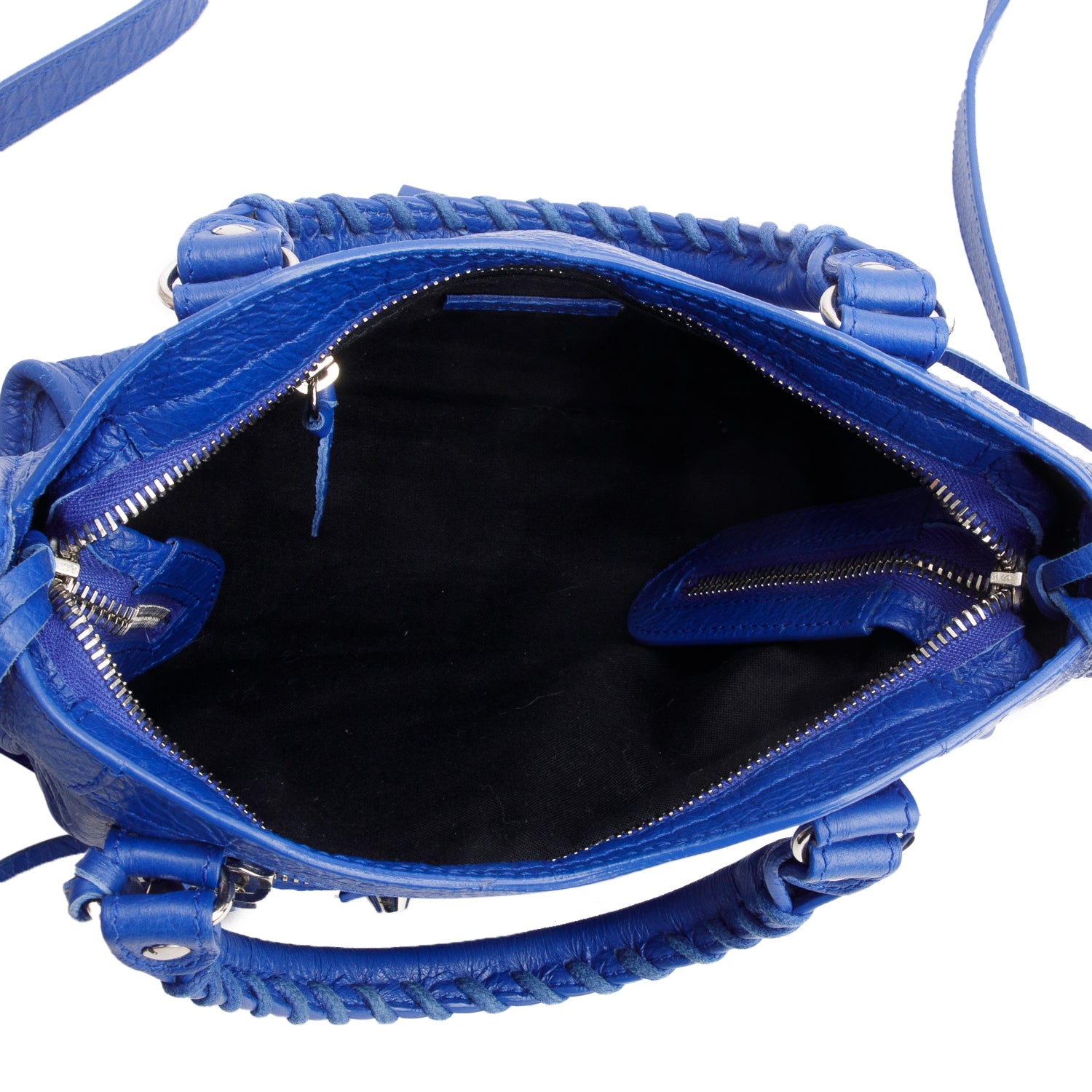Balenciaga Blue Agneau Leather Classic Mini City Bag w/ Logo Strap