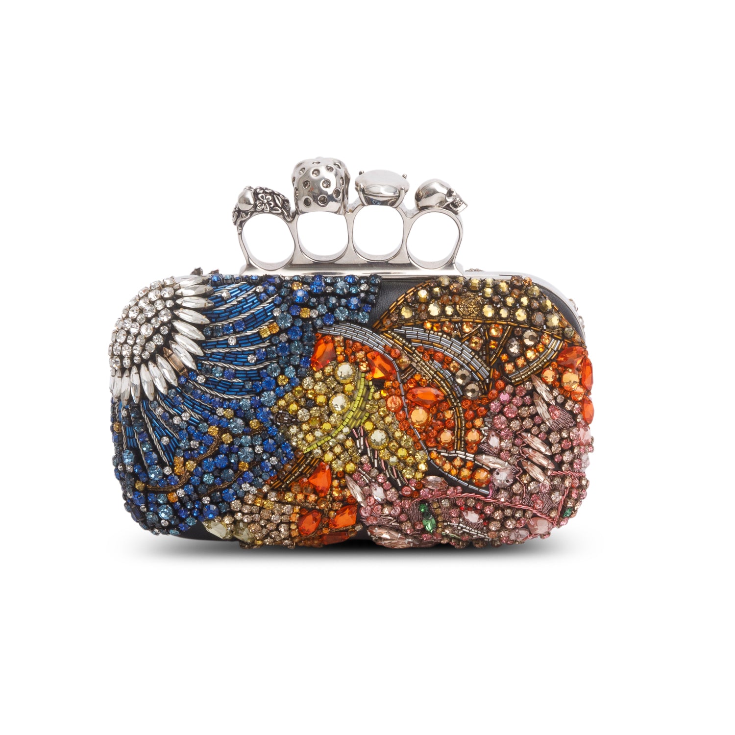 Alexander McQueen Multicolore Nappa Embroidered Floral Knuckle Box Clutch w/ Chain