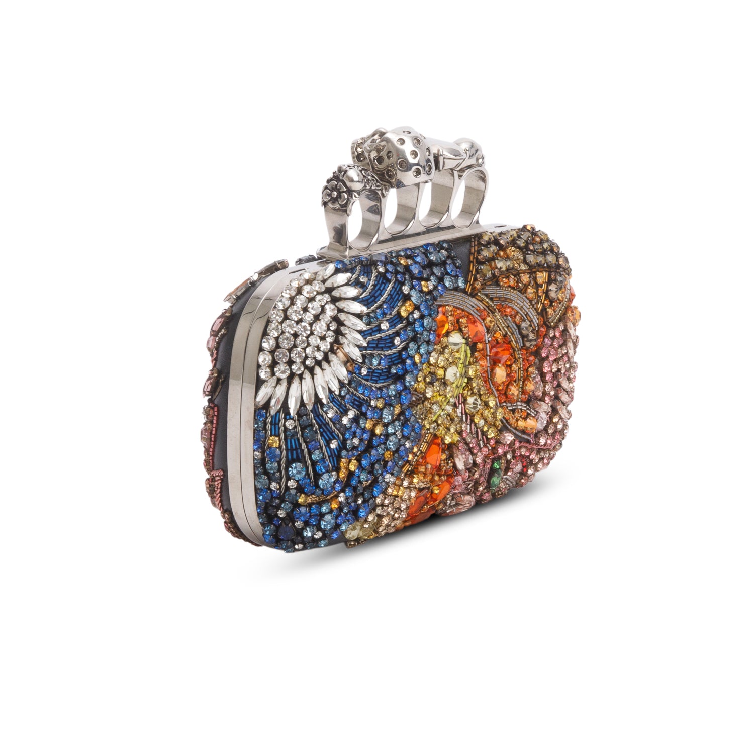 Alexander McQueen Multicolore Nappa Embroidered Floral Knuckle Box Clutch w/ Chain