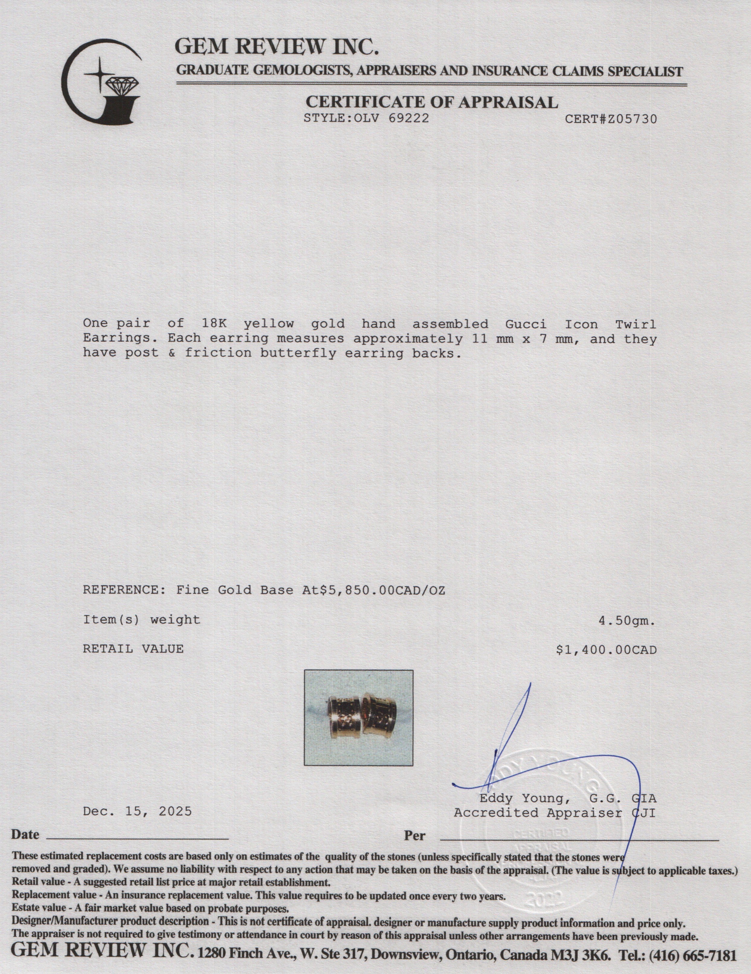 Gucci 18k Yellow Gold Icon Twirl Earrings