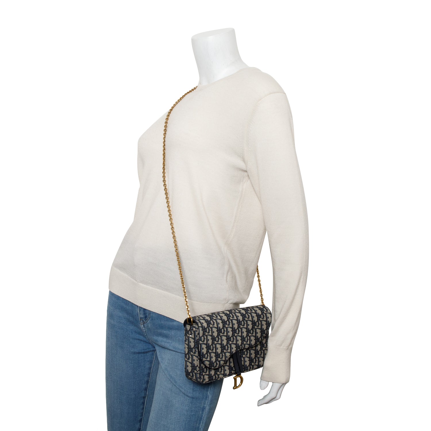 Christian Dior 2024 Oblique Jacquard Saddle Pouch with Chain w/ Receipt