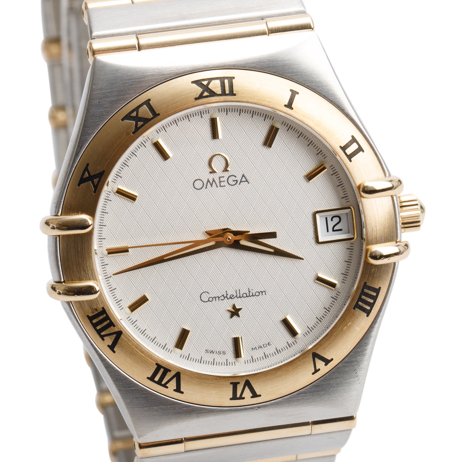 Omega Stainless Steel & 18k Yellow Gold Constellation 34 MM Quartz Watch Silver Dial w/ Box & Papers