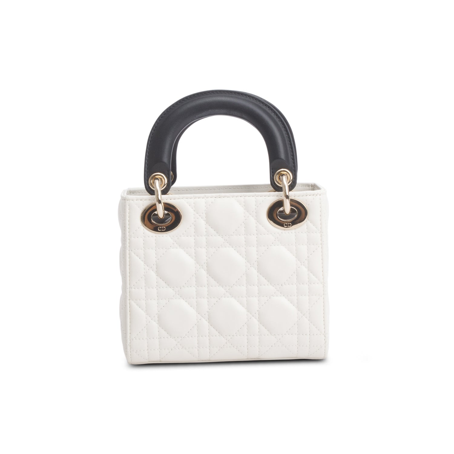 Christian Dior 2024 White Black Lambskin Cannage Mini Lady Dior w/ Strap