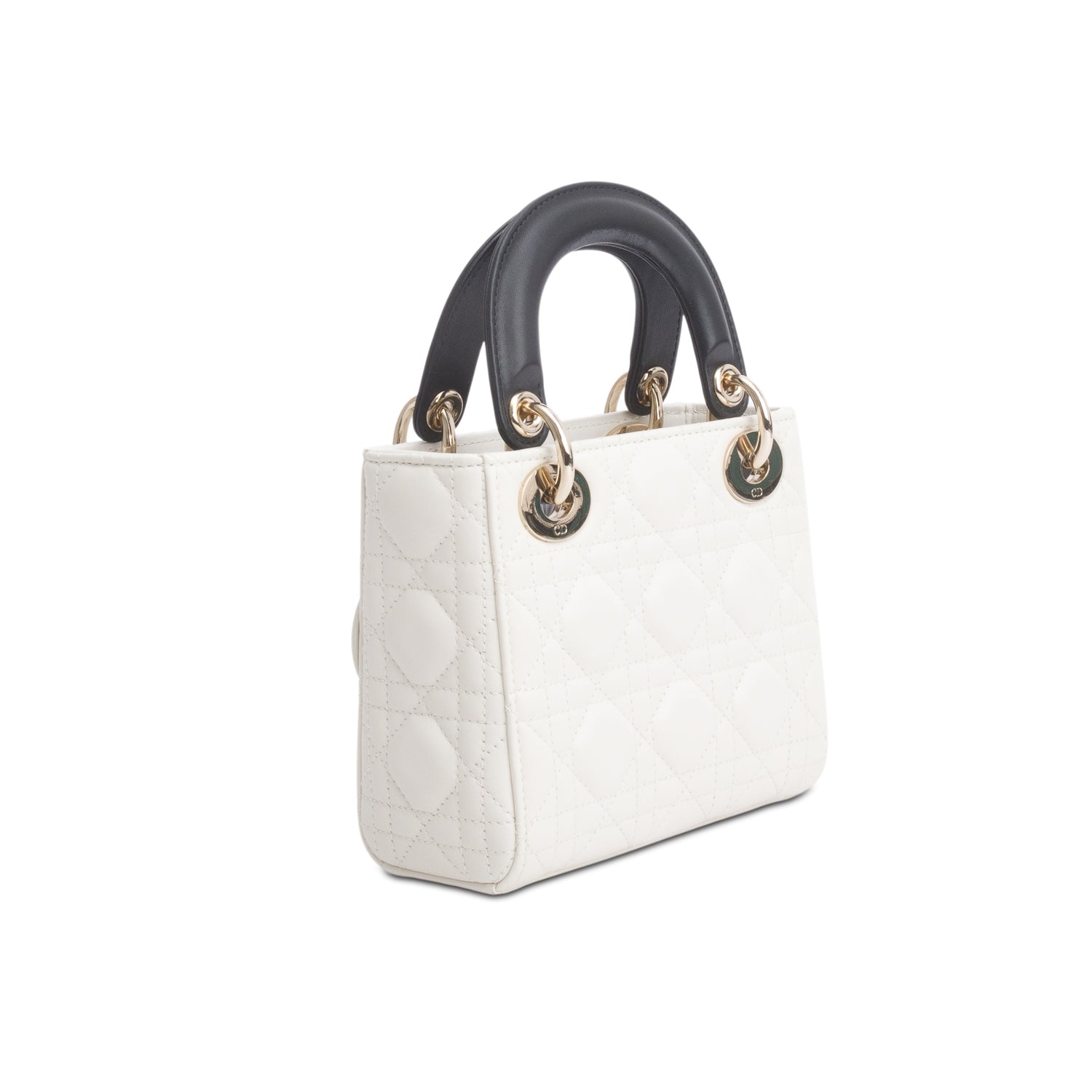 Christian Dior 2024 White Black Lambskin Cannage Mini Lady Dior w/ Strap