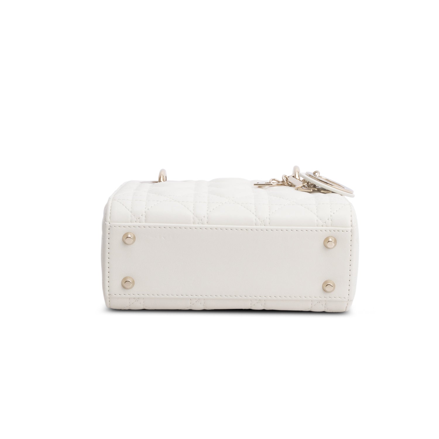 Christian Dior 2024 White Black Lambskin Cannage Mini Lady Dior w/ Strap