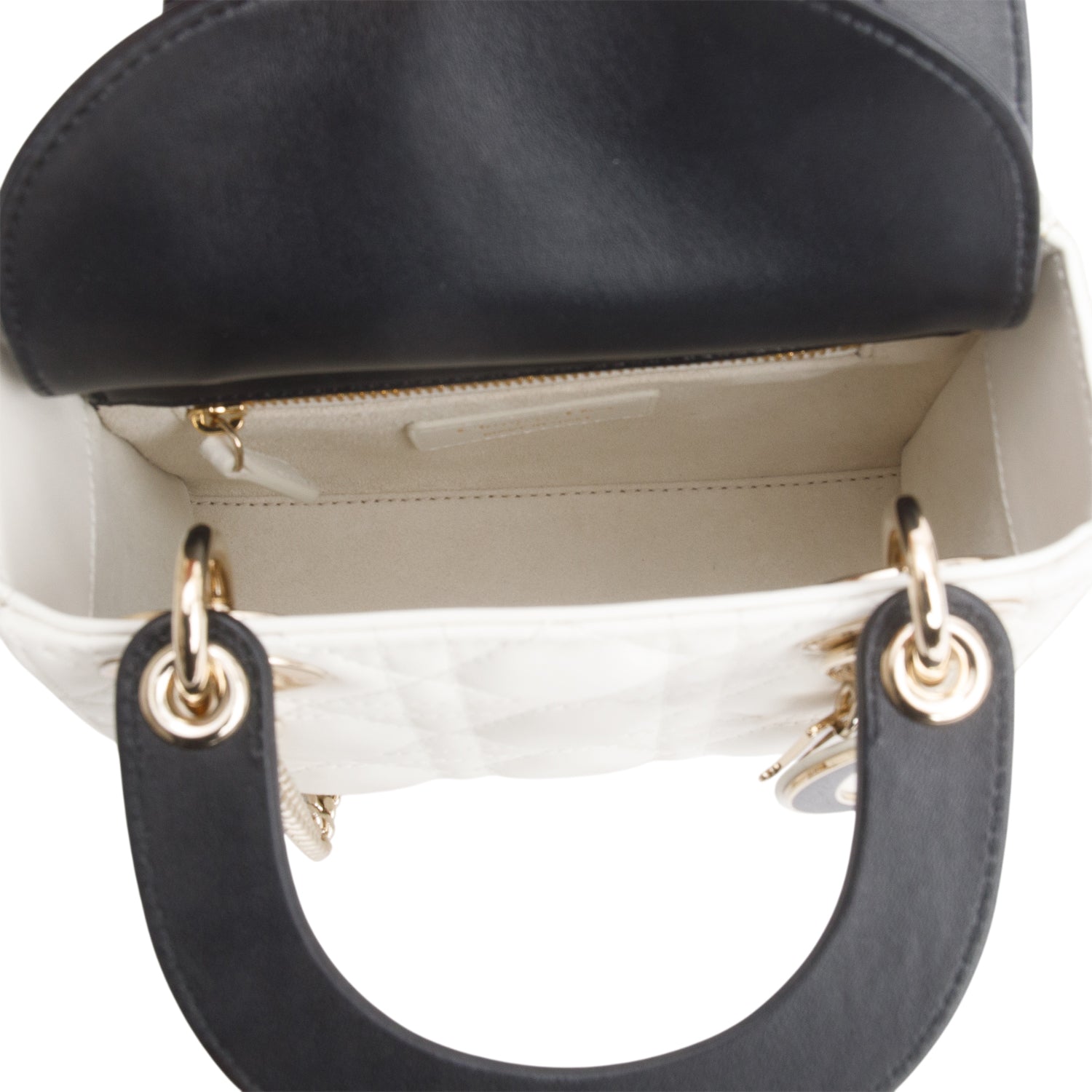 Christian Dior 2024 White Black Lambskin Cannage Mini Lady Dior w/ Strap