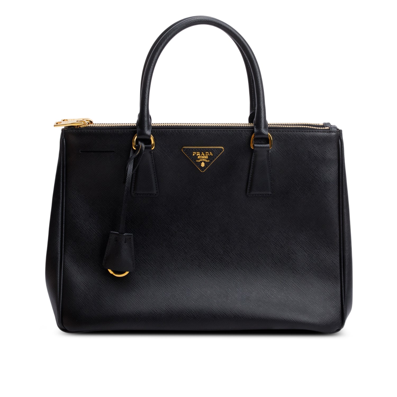 Prada Black Saffiano Lux Medium Double Zip Galleria Tote w/ Strap & Box