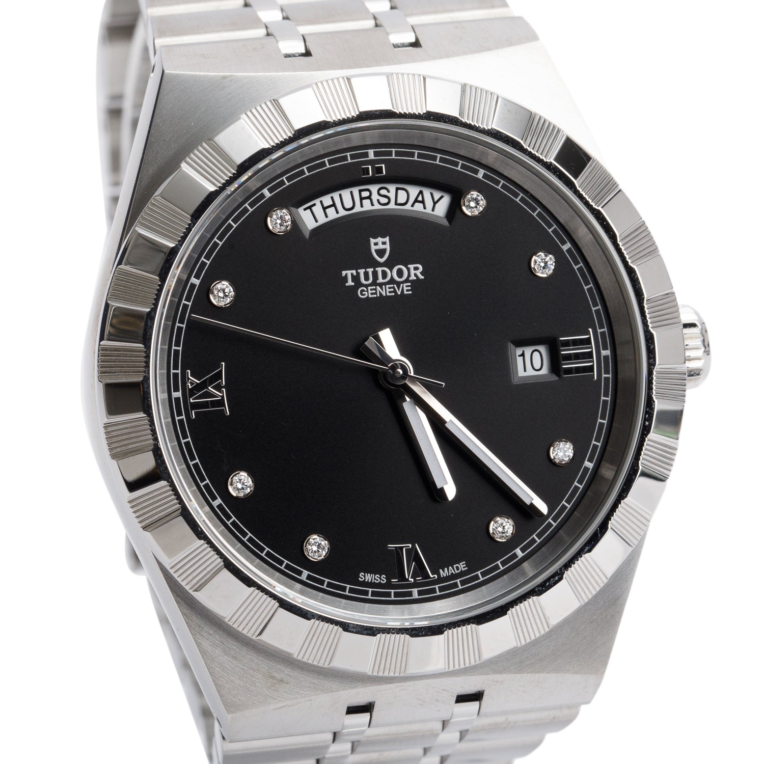 Tudor 2022 Stainless Steel Royal 41 MM Automatic Watch Black Diamond Dial 28600 w/ Box & Papers