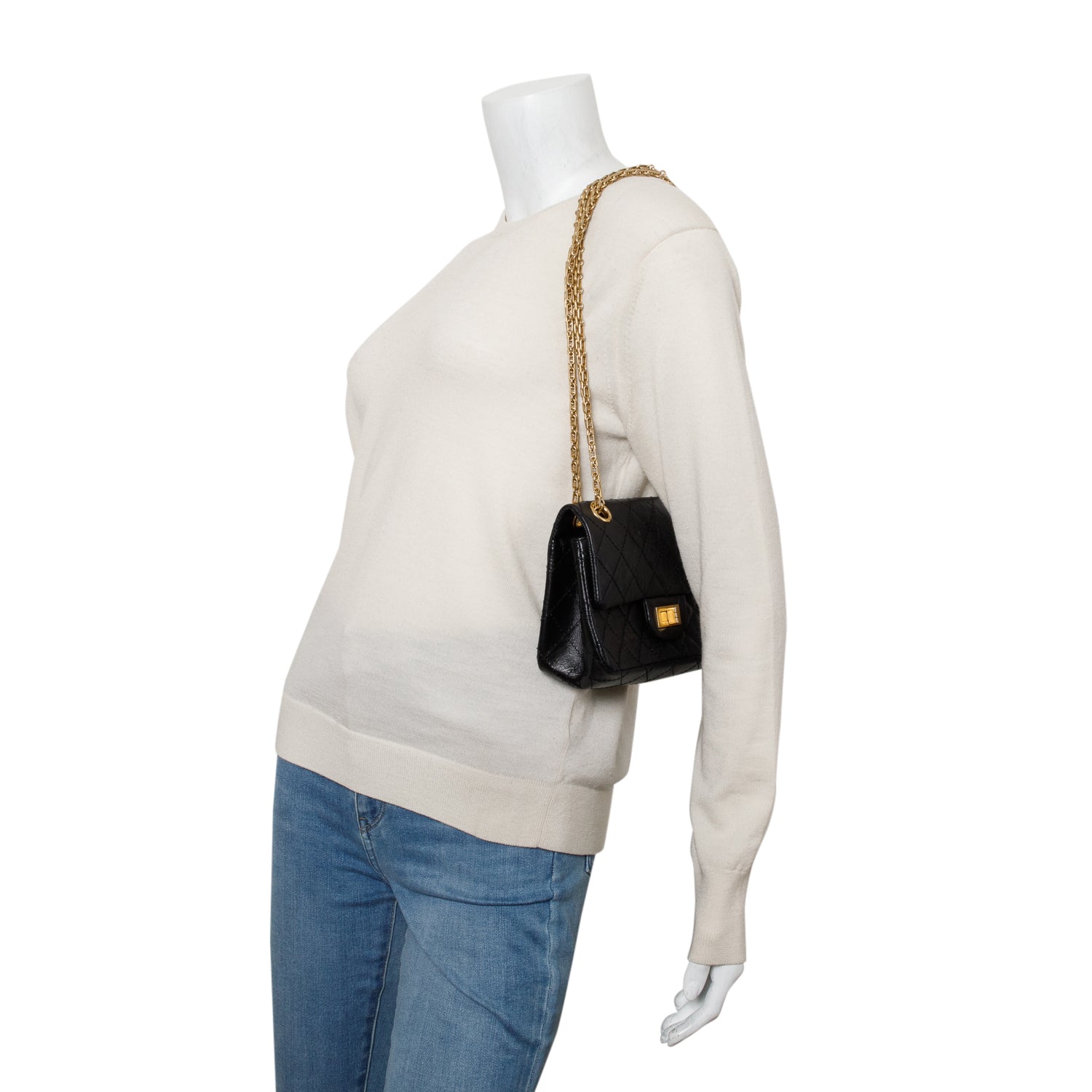 Chanel Black Quilted Aged Calfskin Leather Mini 2.55 Reissue Flap Bag w/ Authenticity Card