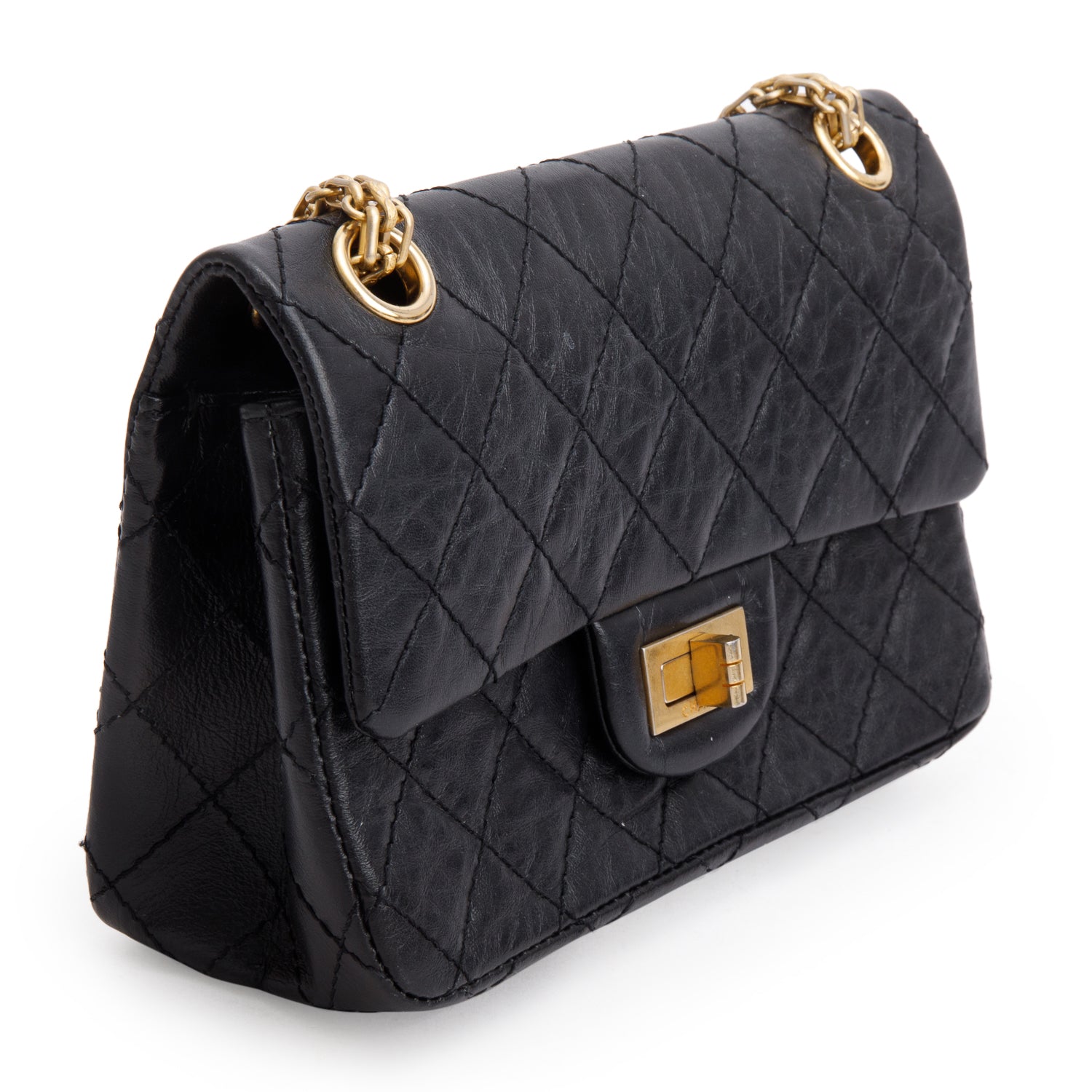 Chanel Black Quilted Aged Calfskin Leather Mini 2.55 Reissue Flap Bag w/ Authenticity Card