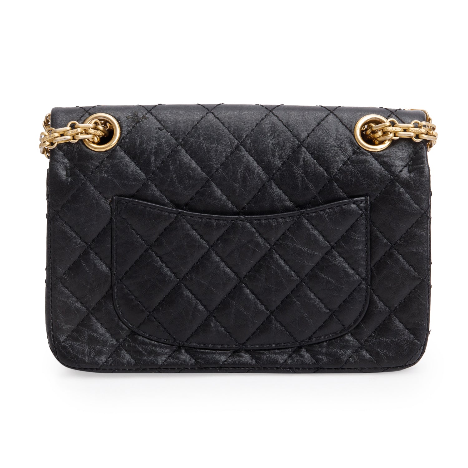 Chanel Black Quilted Aged Calfskin Leather Mini 2.55 Reissue Flap Bag w/ Authenticity Card