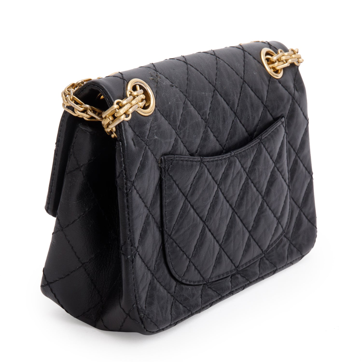 Chanel Black Quilted Aged Calfskin Leather Mini 2.55 Reissue Flap Bag w/ Authenticity Card