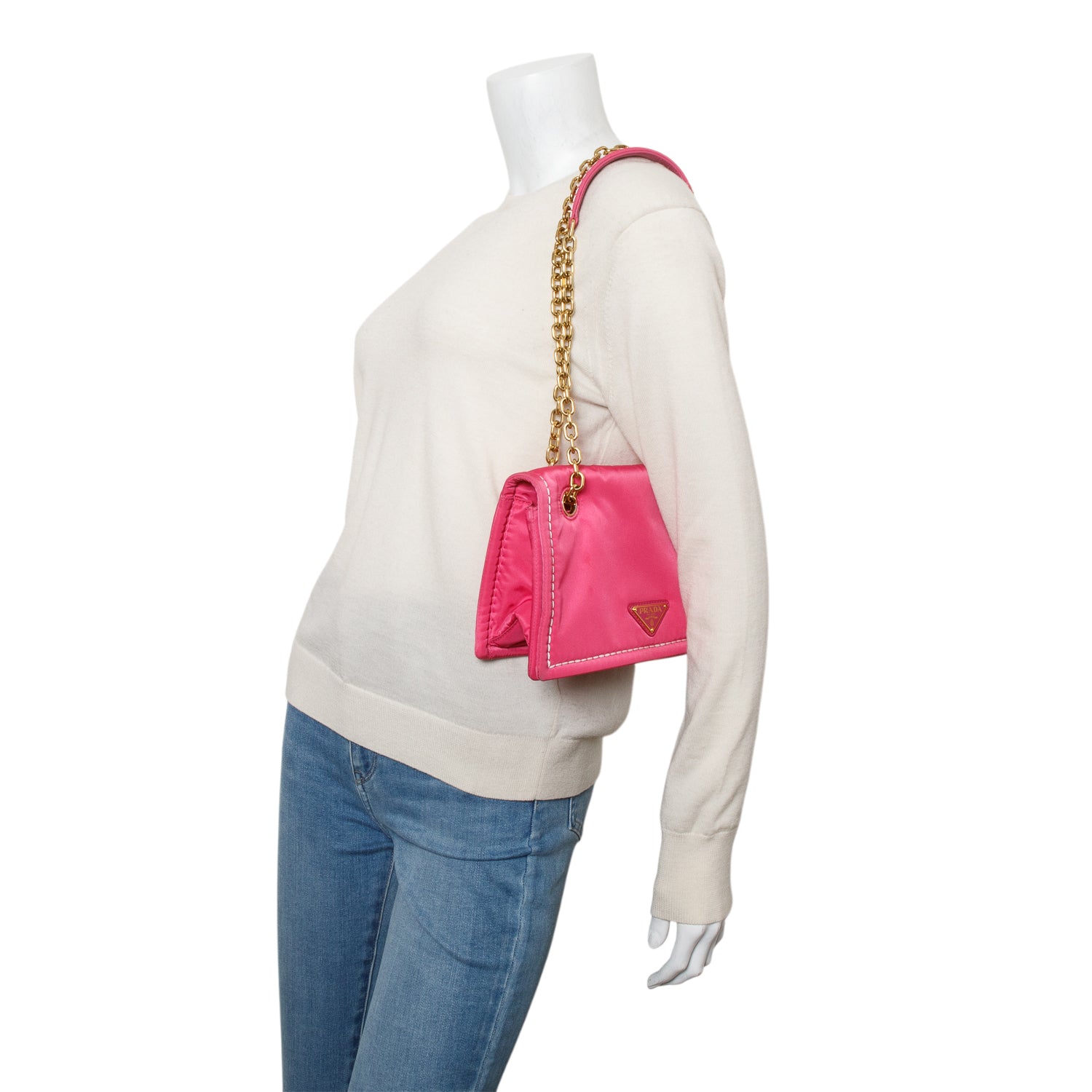 Prada Pink Tessuto Nylon Flap Chain Shoulder Bag