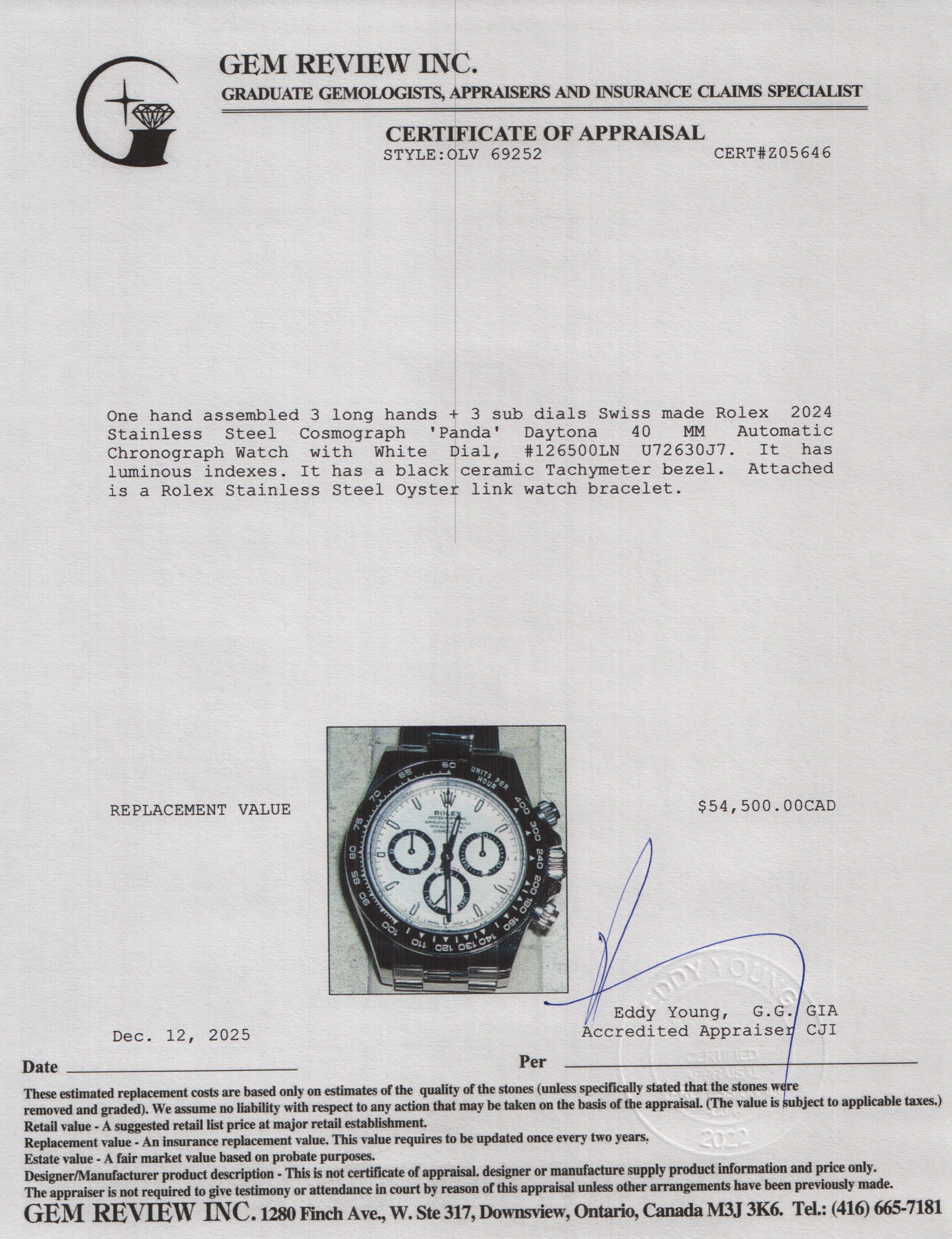 Rolex 2024 Stainless Steel Cosmograph 'Panda' Daytona 40 MM Automatic Chronograph Watch White Dial 126500LN w/ Box & Papers