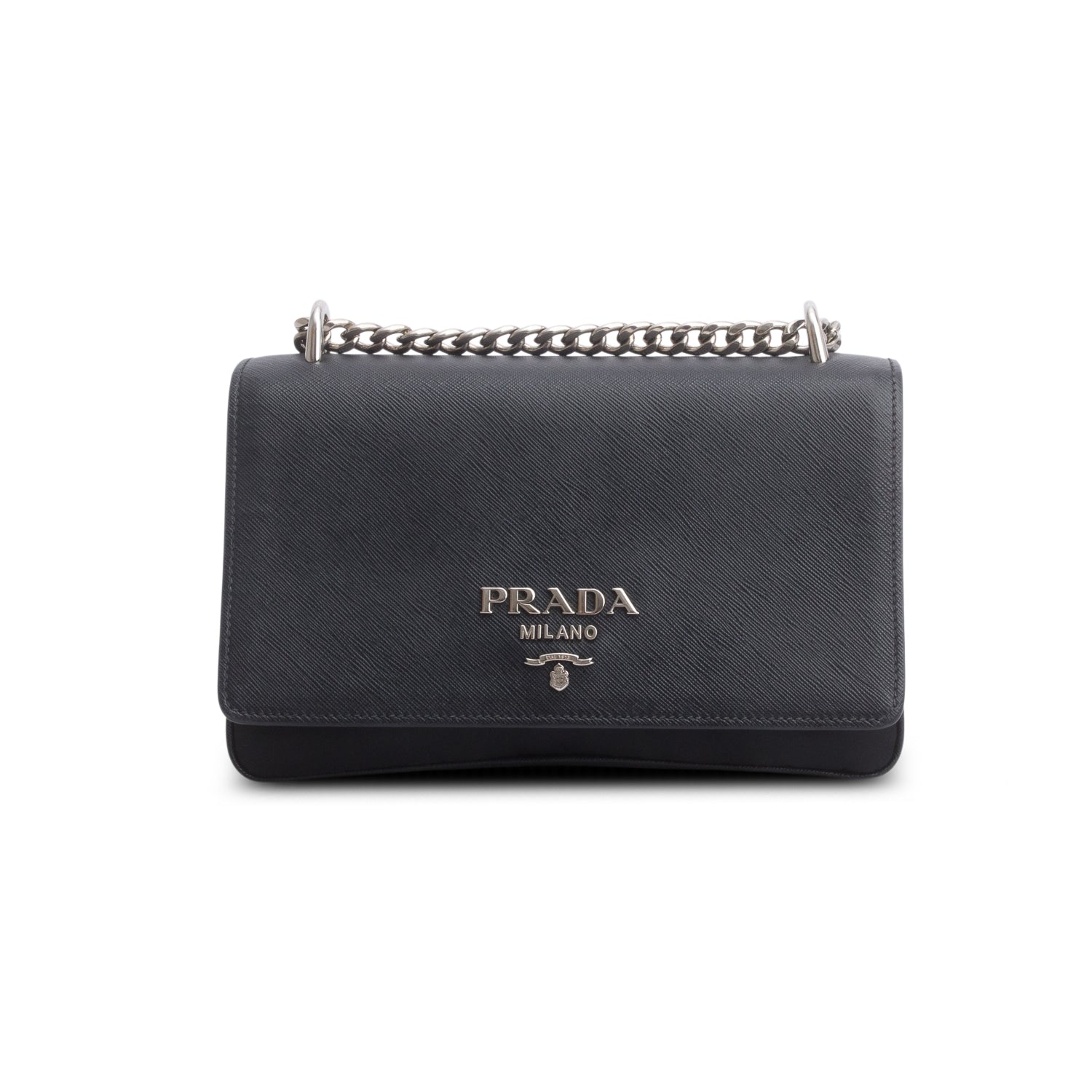 Prada Black Saffiano Lux Tessuto Nylon Flap Chain Crossbody Bag