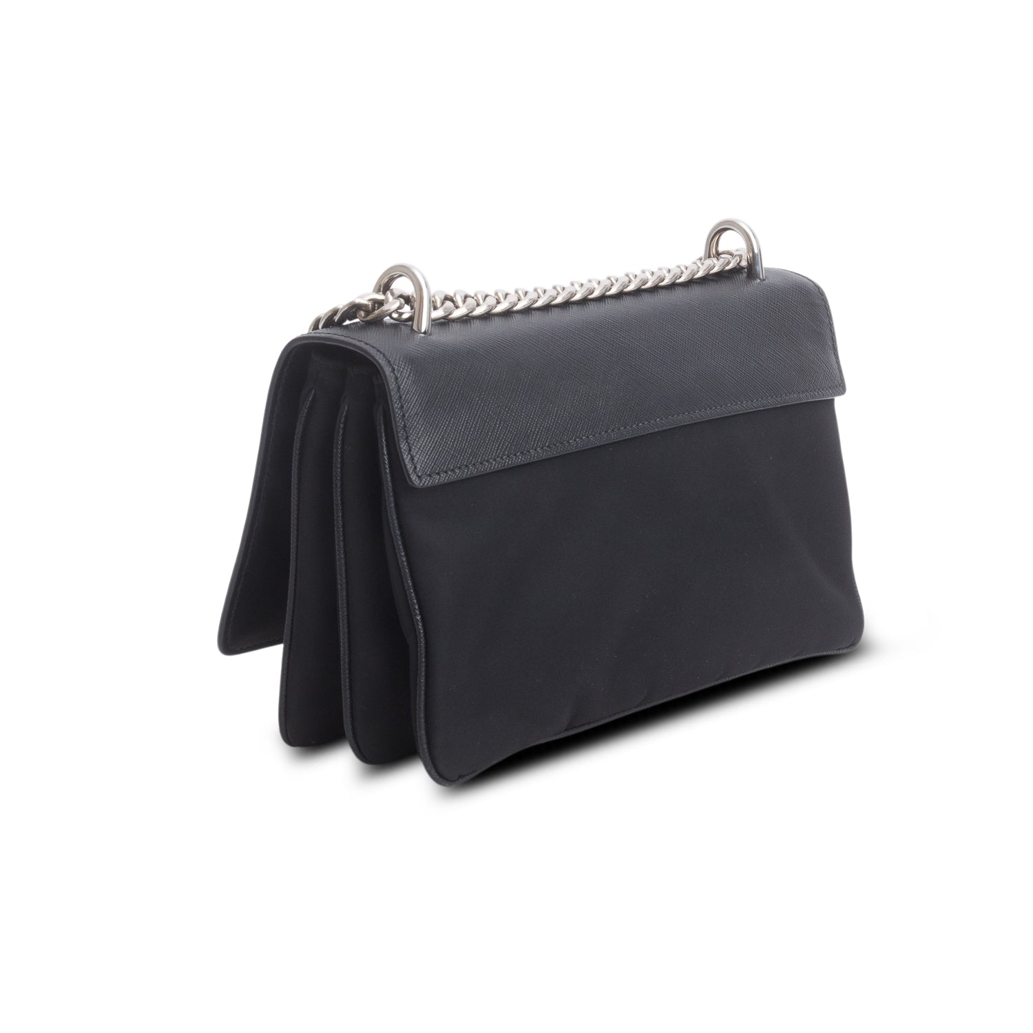Prada Black Saffiano Lux Tessuto Nylon Flap Chain Crossbody Bag