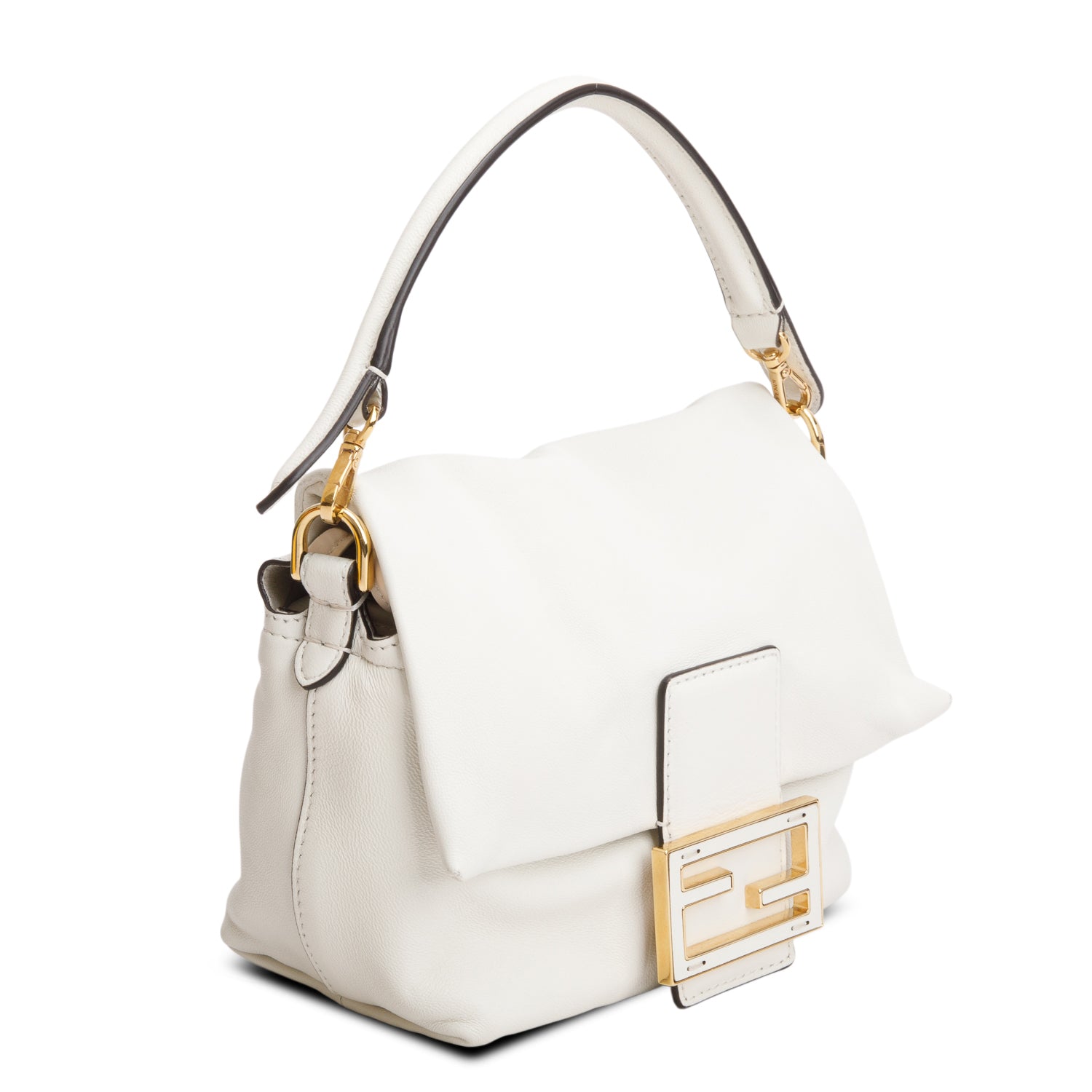 Fendi Cream Nappa Leather Mamma Baguette Small w/ Box & Straps
