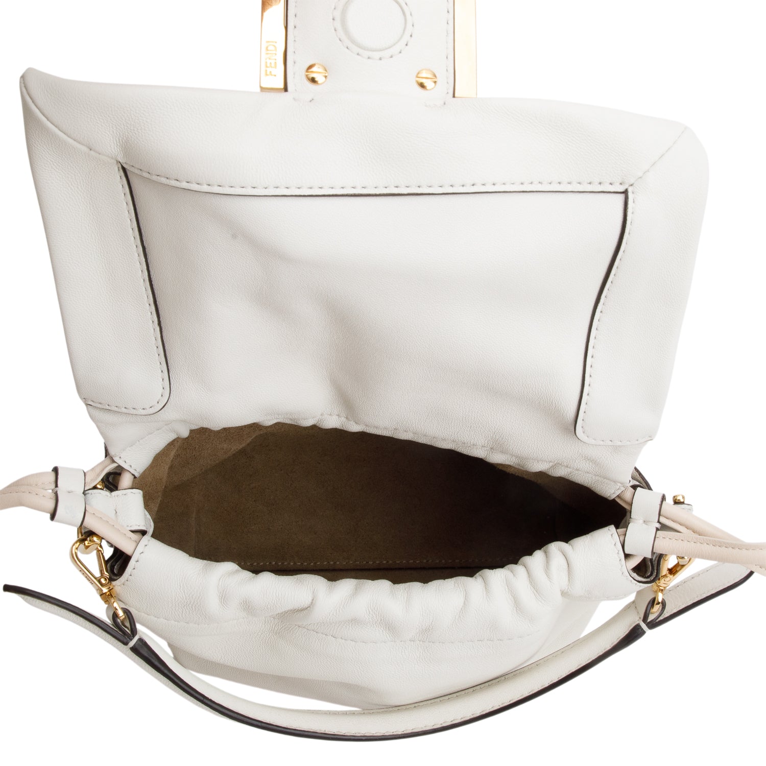 Fendi Cream Nappa Leather Mamma Baguette Small w/ Box & Straps