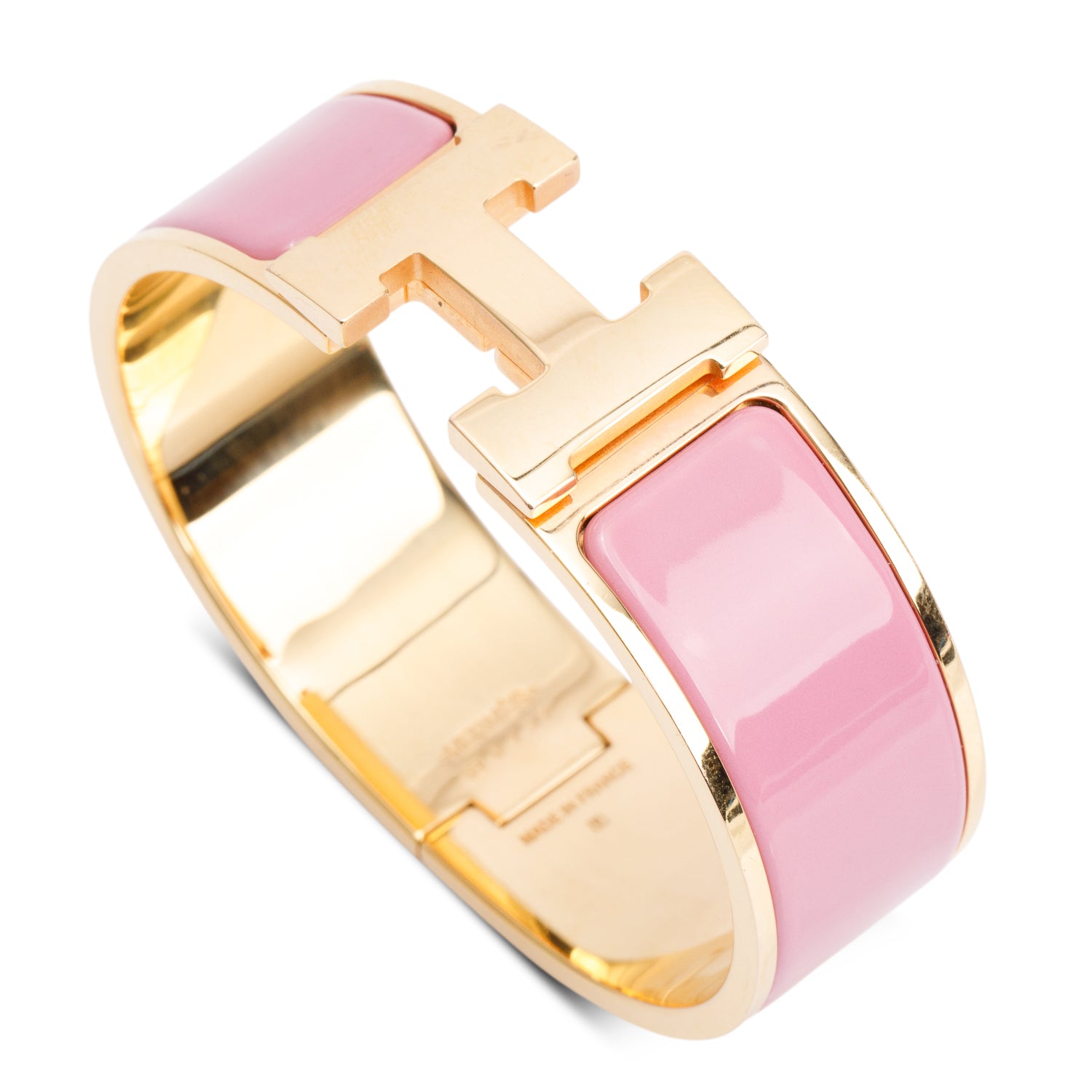 Hermes Gold-Plated Pink Enamel Clic Clac H Bracelet w/ Box