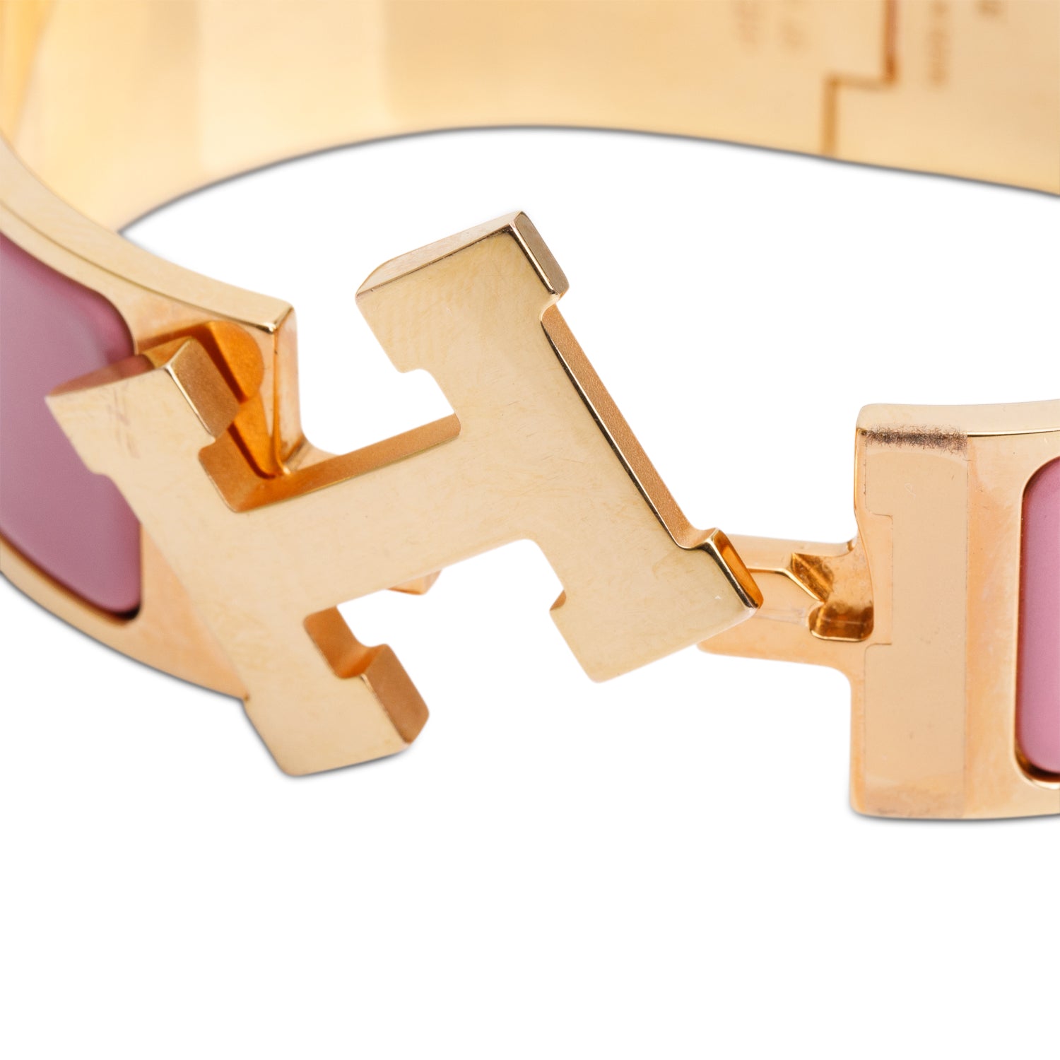 Hermes Gold-Plated Pink Enamel Clic Clac H Bracelet w/ Box