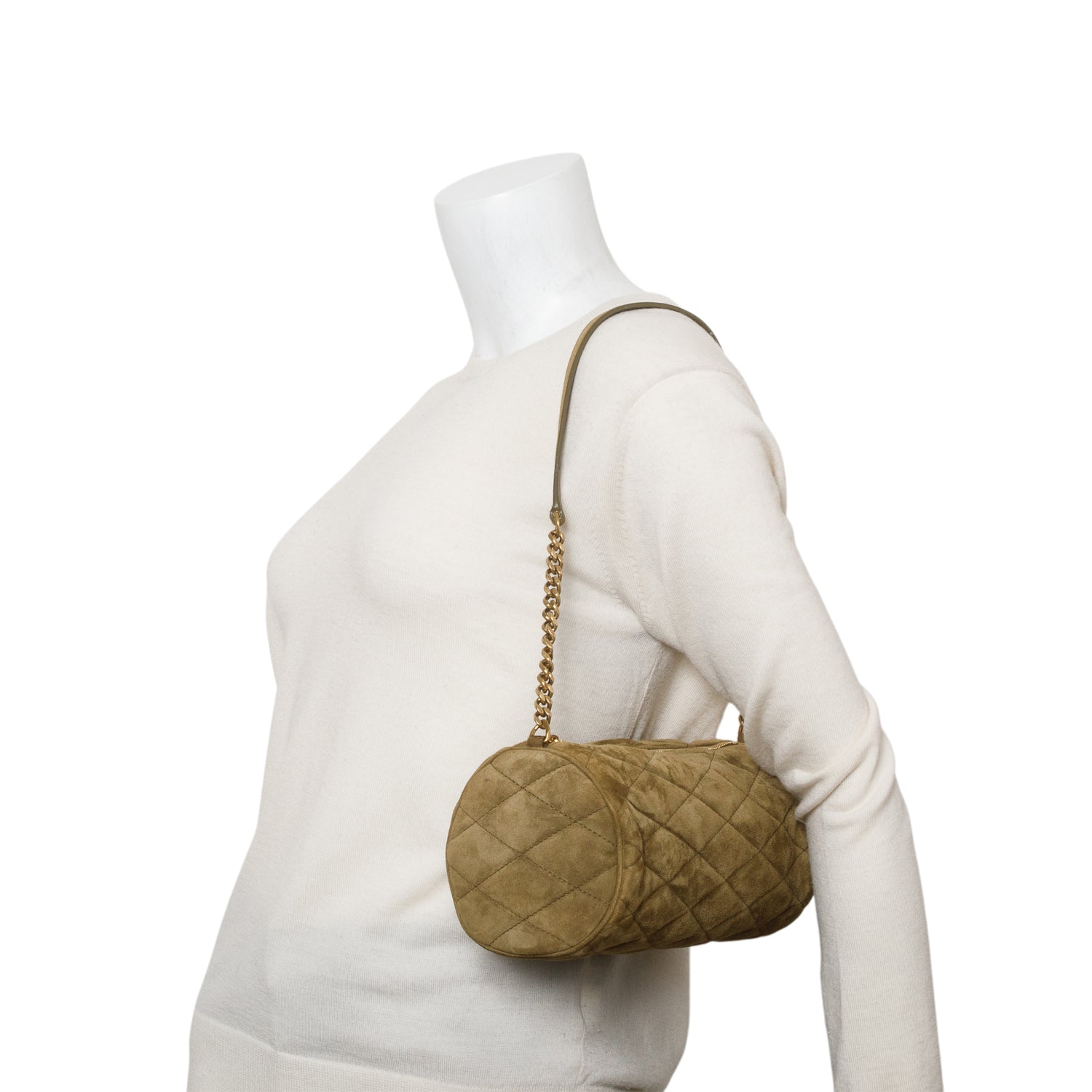 Saint Laurent 2023 Olive Quilted Suede Mini Sade Tube Bag