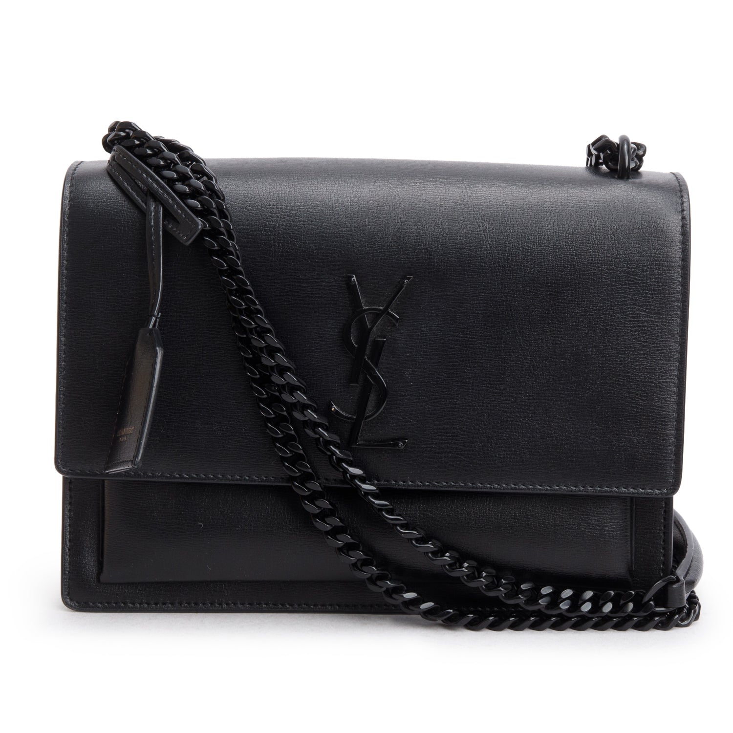 Saint Lauren Black Calfskin Monochrome Medium Sunset Shoulder Bag