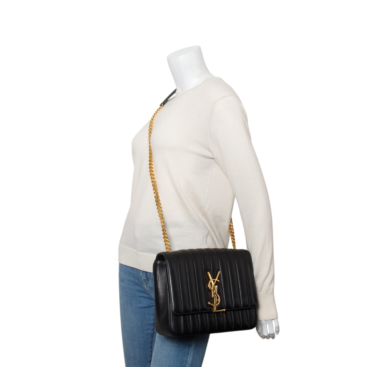 Saint Laurent Black Lambskin Matelasse Monogram Large Vicky Chain Bag