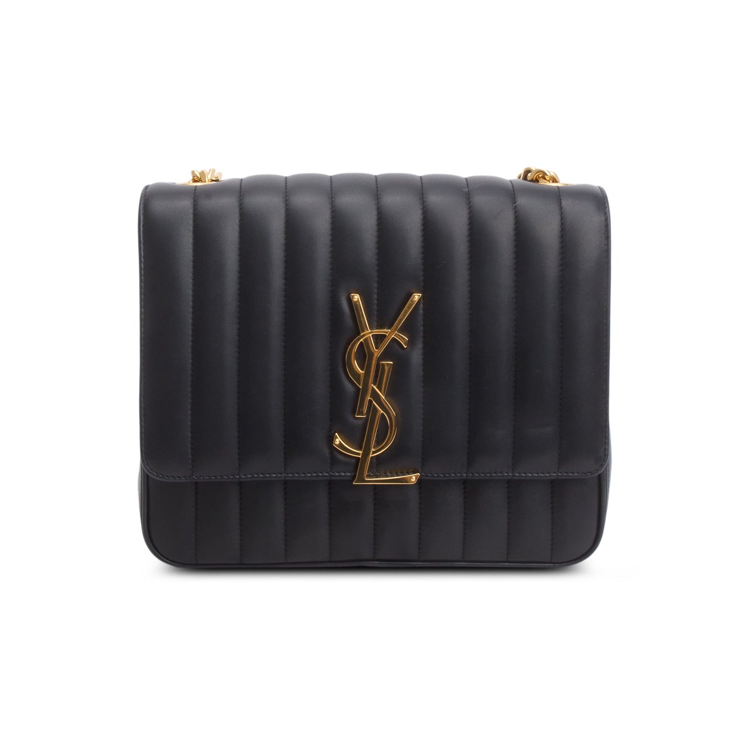 Saint Laurent Black Lambskin Matelasse Monogram Large Vicky Chain Bag