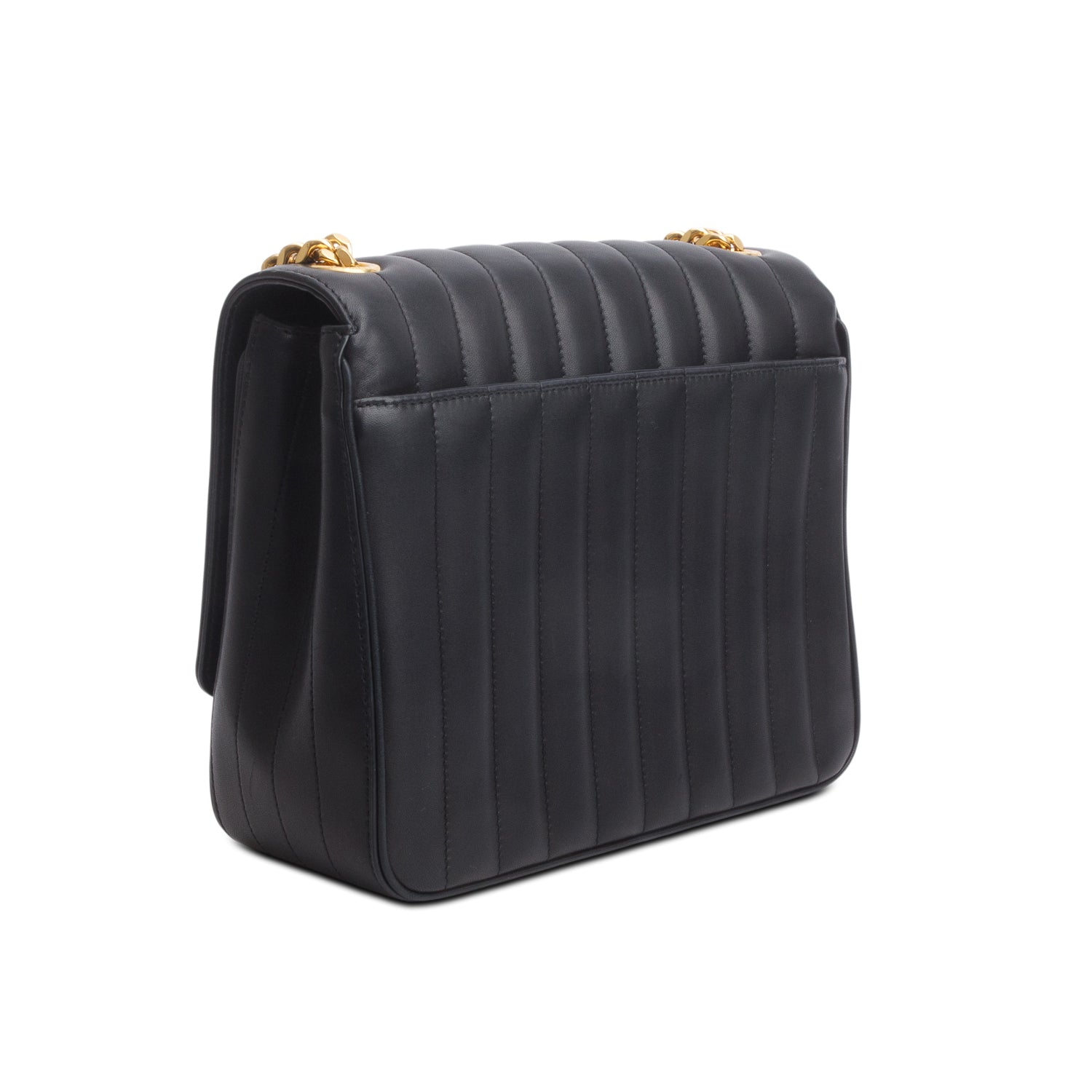 Saint Laurent Black Lambskin Matelasse Monogram Large Vicky Chain Bag