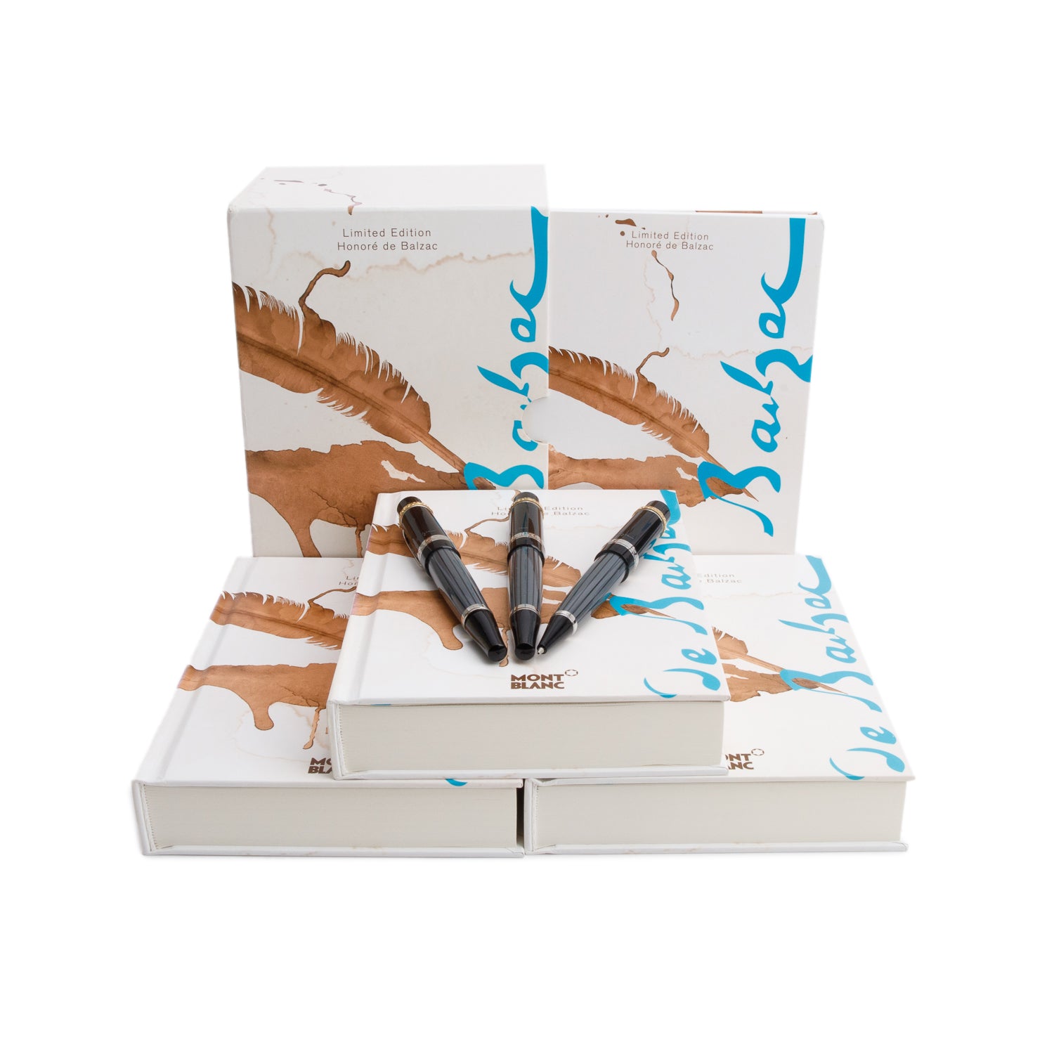 Montblanc Limited Edition Writer's Edition Honore de Balzac 3 Piece Set Fountain Pen, Ballpoint Pen, Mechanical Pencil w/ Box & Papers