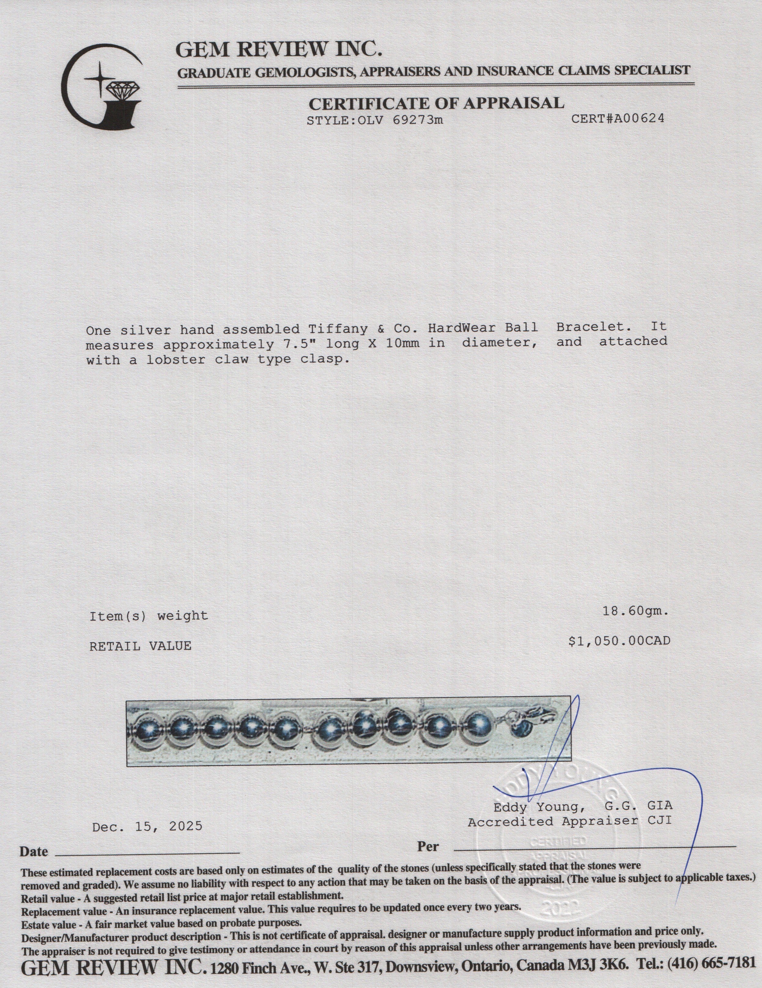 Tiffany & Co. Sterling Silver 10 MM HardWear Ball Bracelet