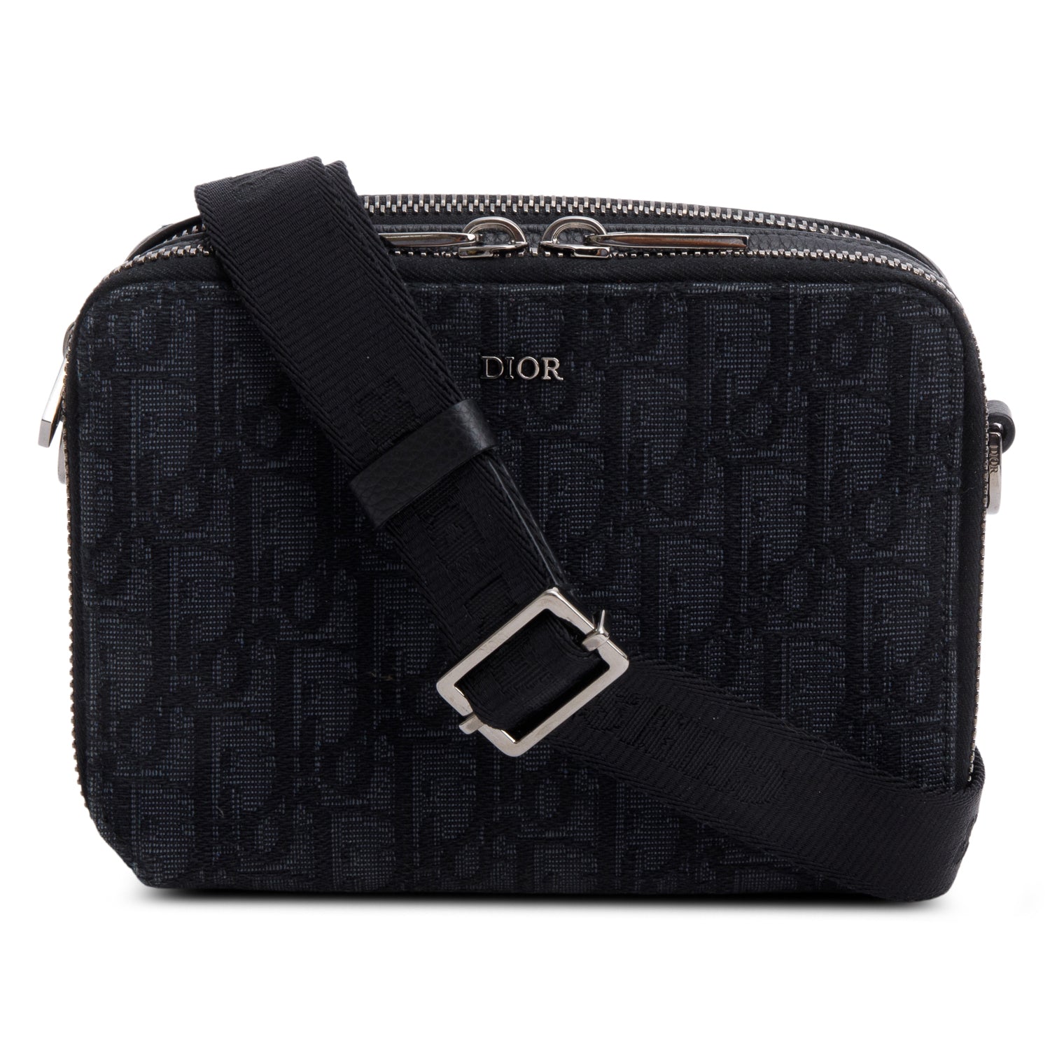 Christian Dior 2020 Black Oblique Jacquard Zipped Pouch w/ Strap