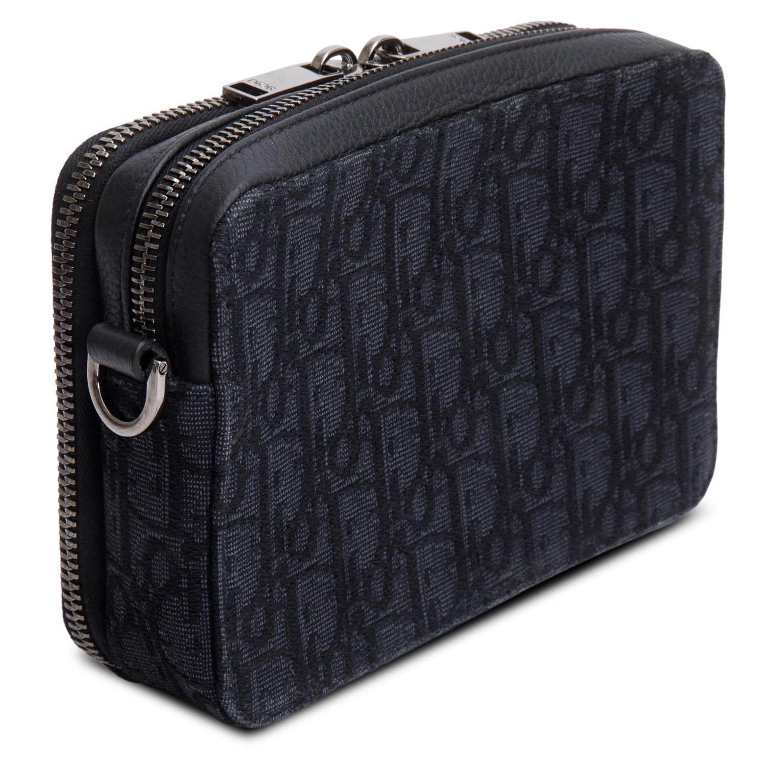 Christian Dior 2020 Black Oblique Jacquard Zipped Pouch w/ Strap