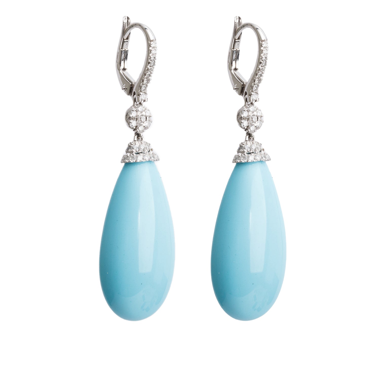 18k White Gold Turquoise & Diamond Drop Earrings