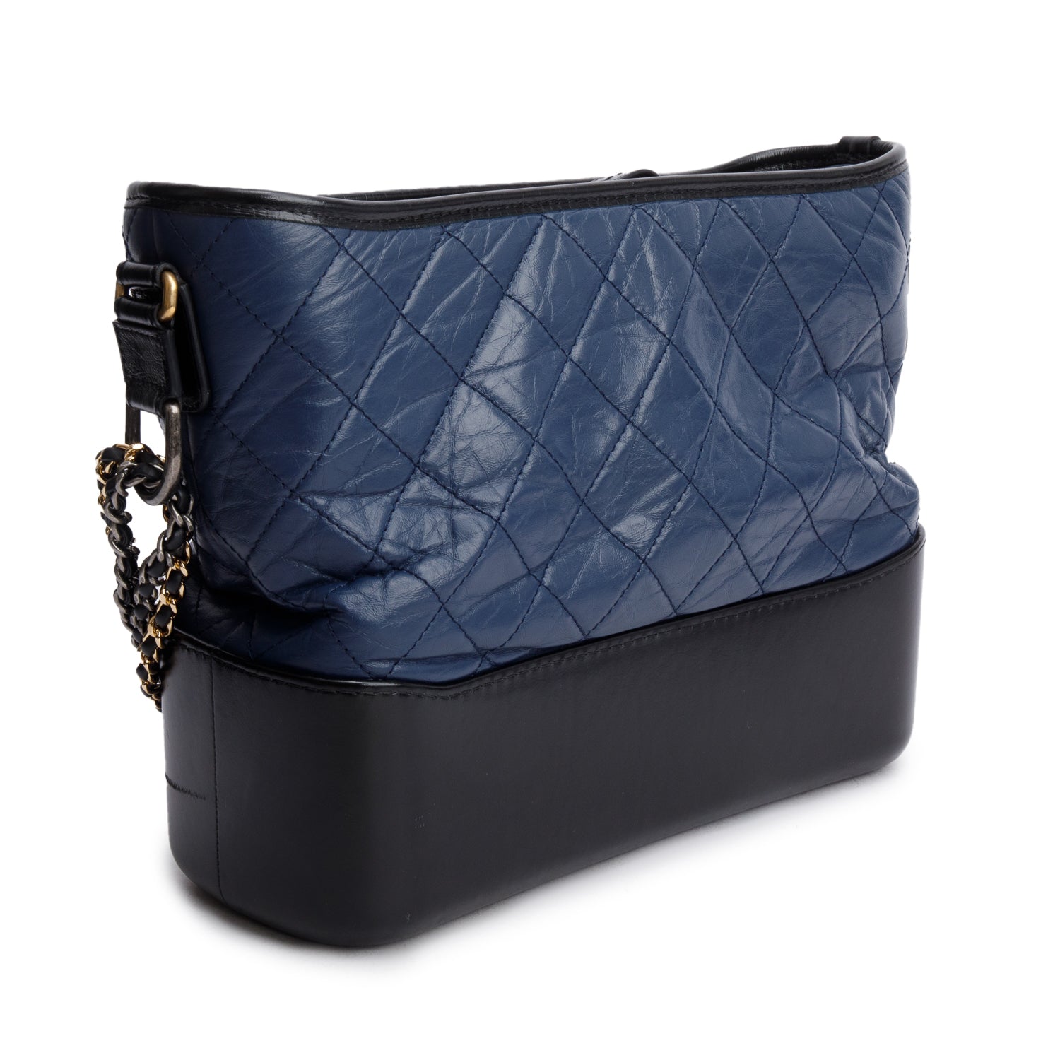 Chanel Blue & Black Aged Calfskin Leather Medium Gabrielle Hobo w/ Authenticity Card