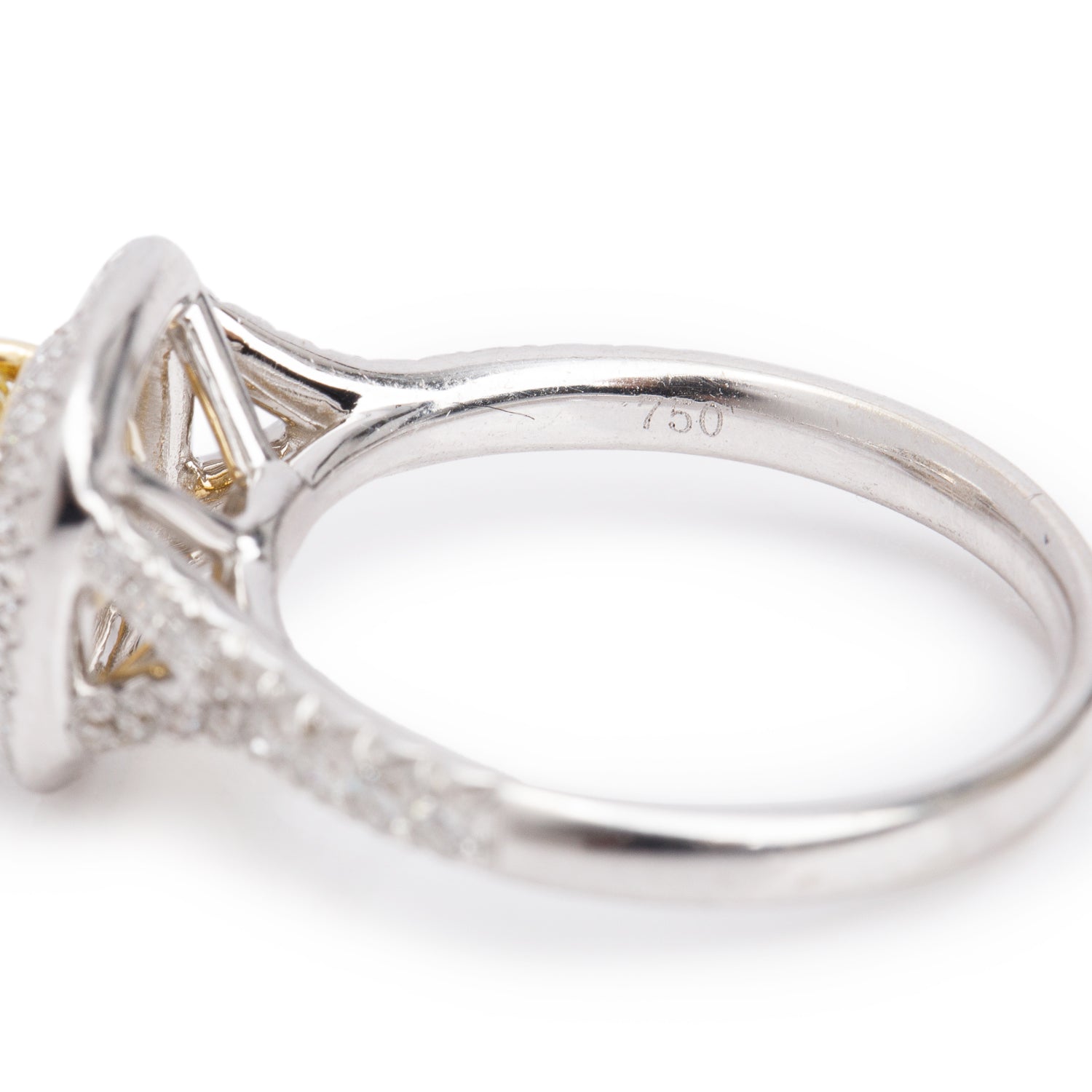 18k White Gold Natural Fancy Yellow 0.51 ct. Cushion Cut Diamond Engagement Ring, Size 6.5