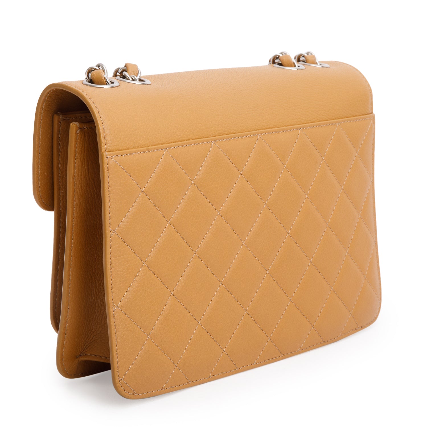 Chanel Tan Caviar Quilted Small CC Box Top Flap w/ Authenticity Card