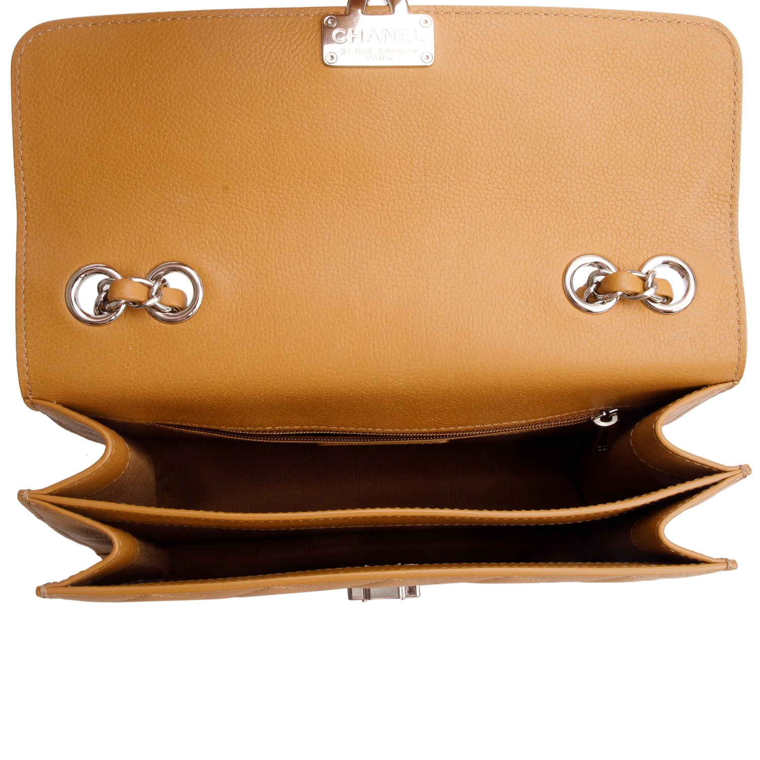 Chanel Tan Caviar Quilted Small CC Box Top Flap w/ Authenticity Card