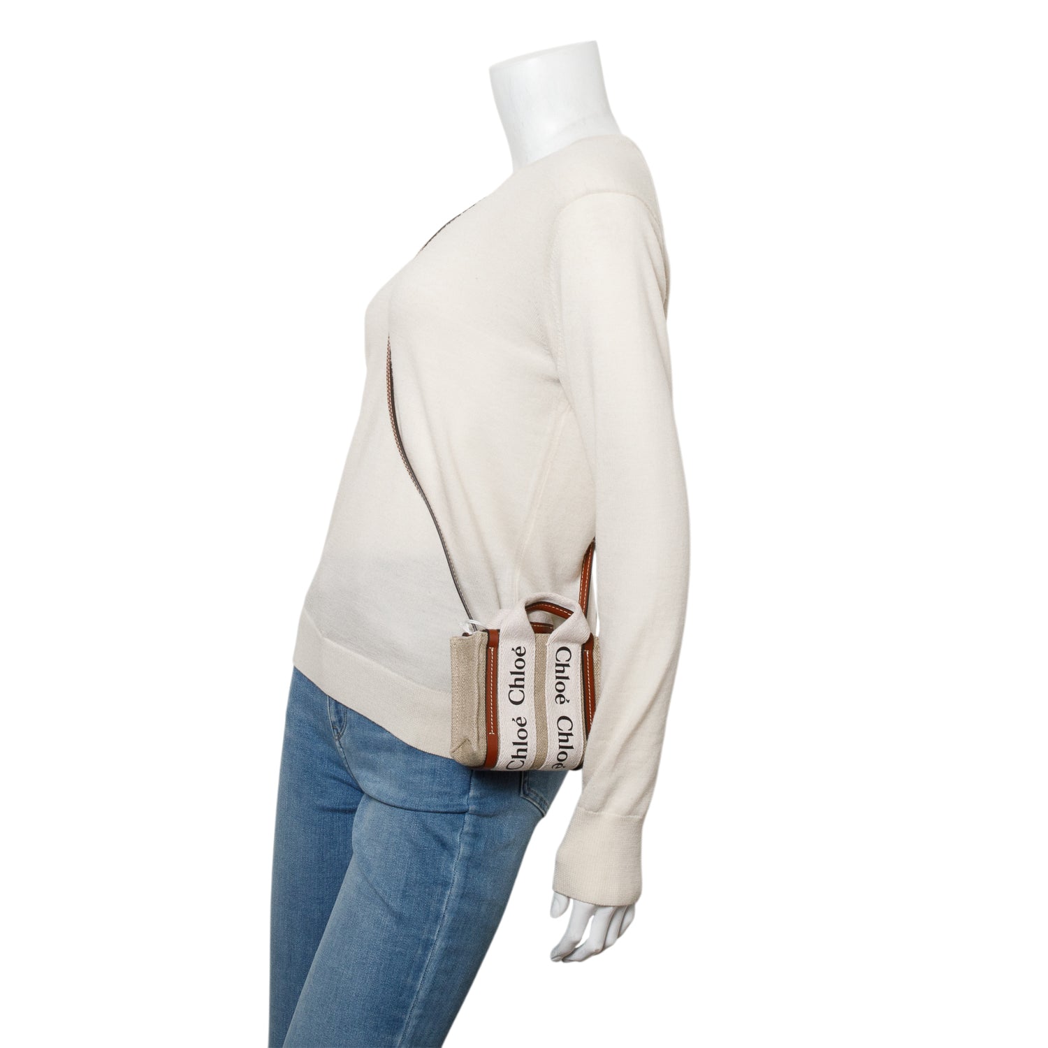 Chloe Beige Cotton Calfskin Mini Woody Ribbon Tote w/ Box