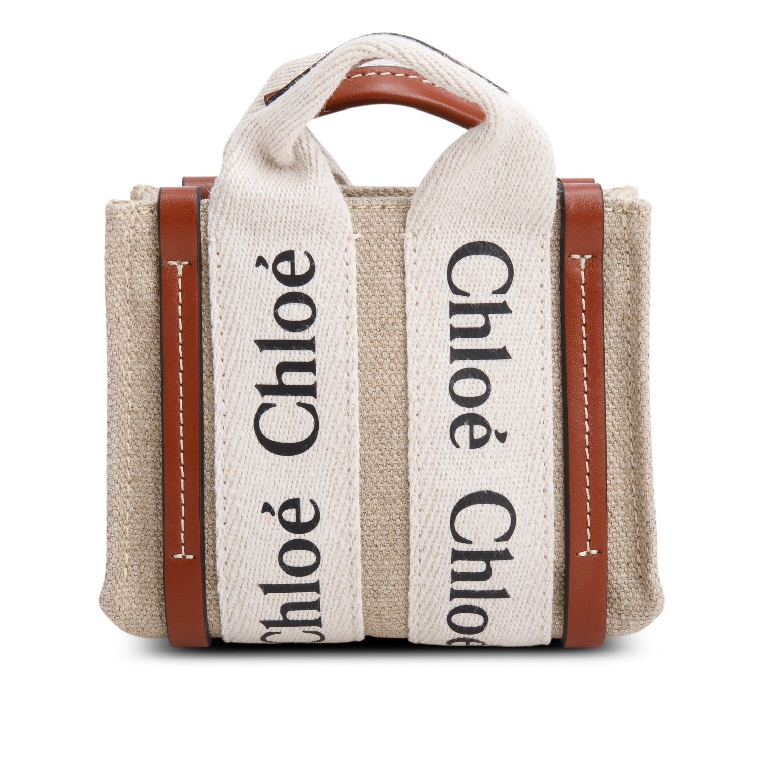 Chloe Beige Cotton Calfskin Mini Woody Ribbon Tote w/ Box